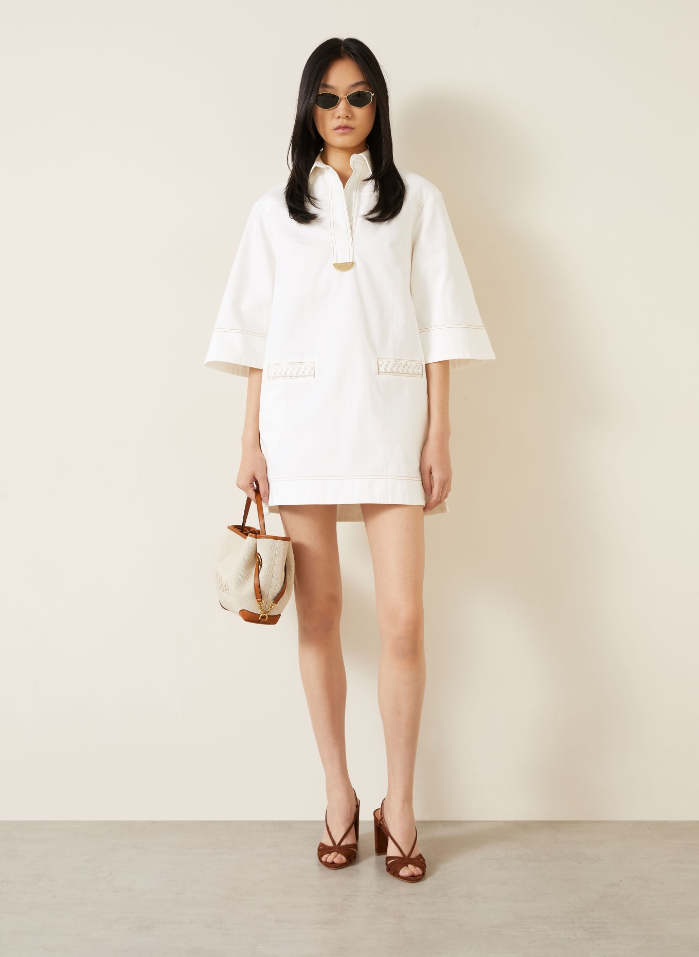 ZIMMERMANN ROSELIGHT denim dress with 3/4 sleeves: CREAM