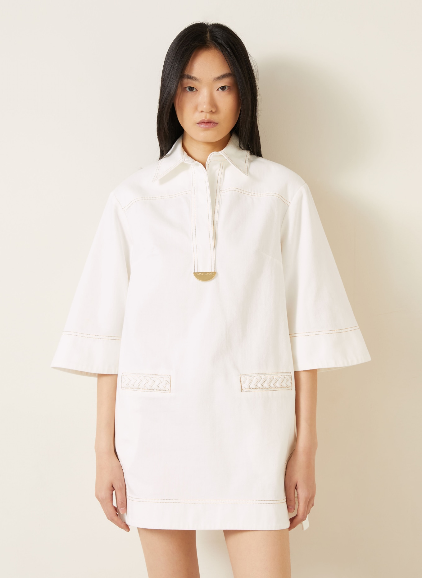 ZIMMERMANN ROSELIGHT denim dress with 3/4 sleeves: CREAM