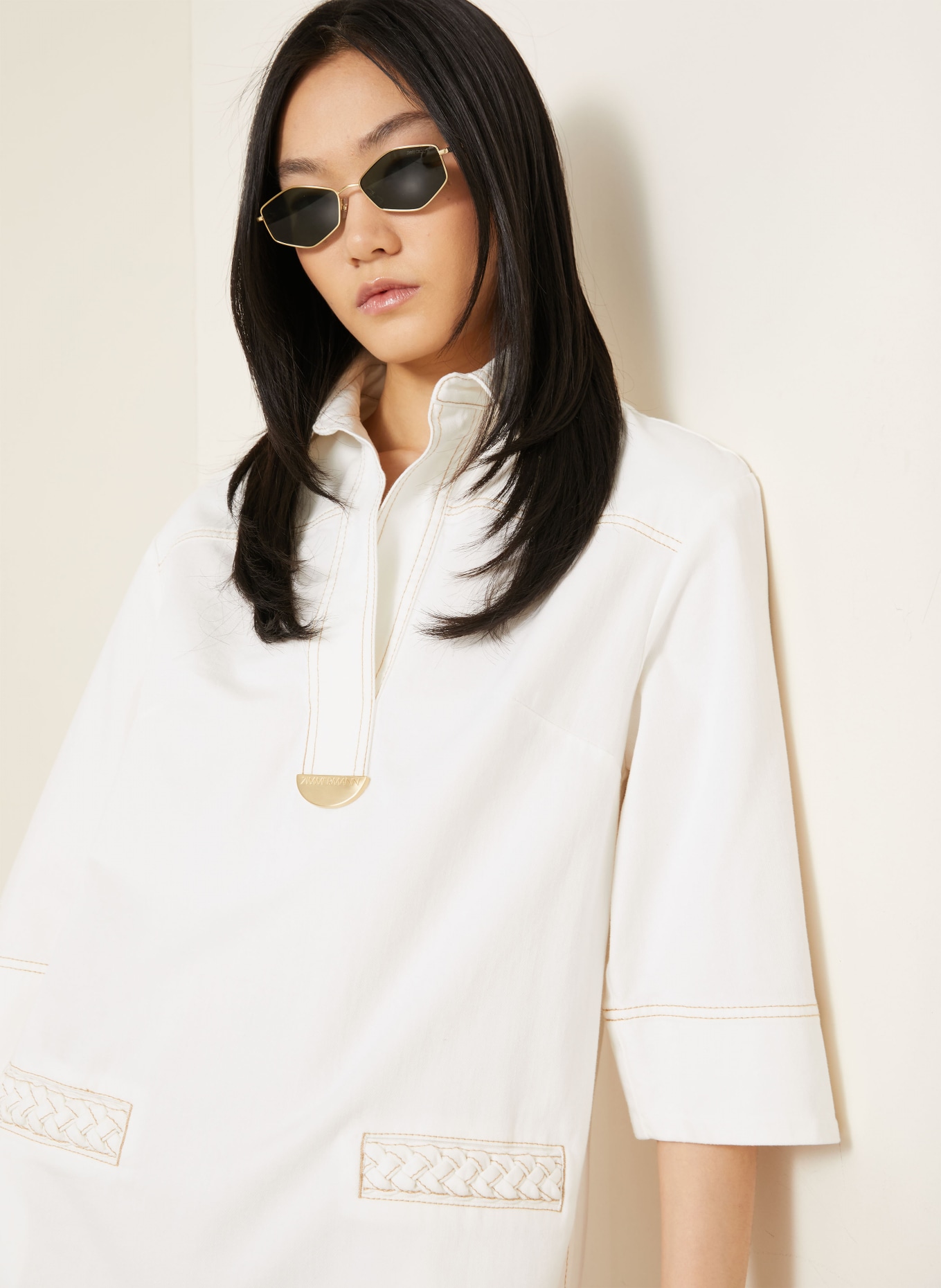 ZIMMERMANN ROSELIGHT denim dress with 3/4 sleeves: CREAM