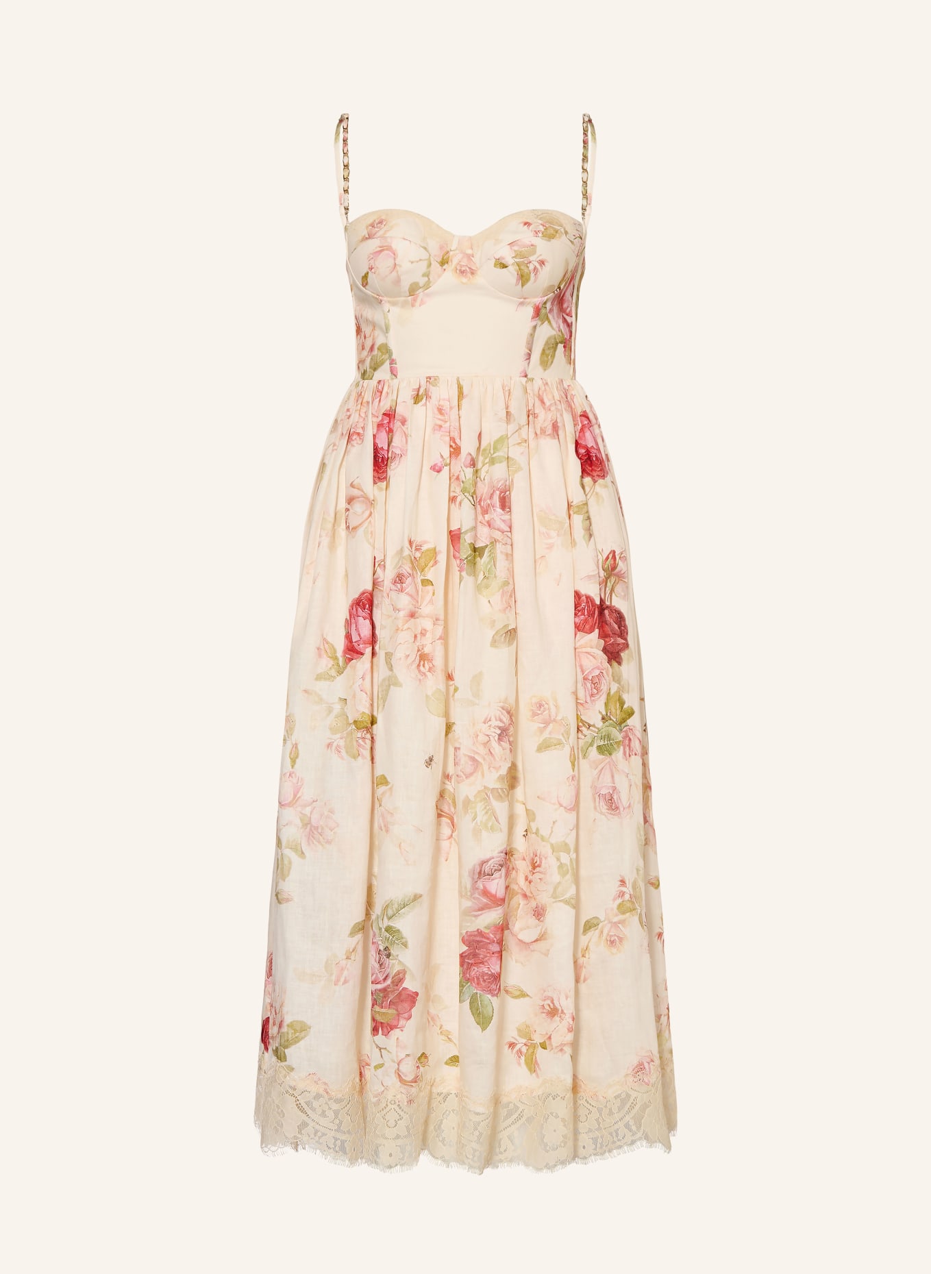 ZIMMERMANN Leinenkleid ROSELIGHT: CREME / ROSÉ / GRÜN