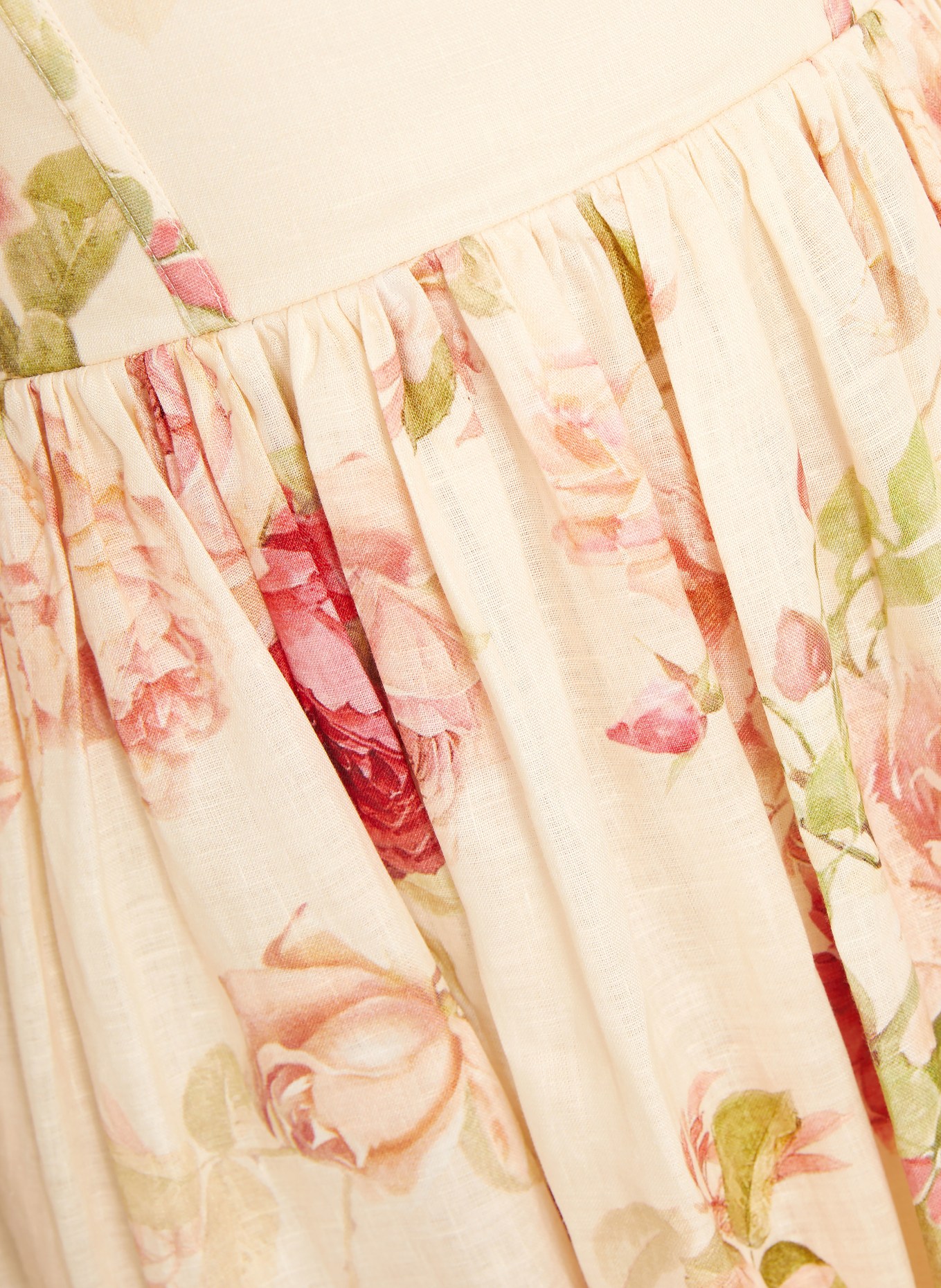 ZIMMERMANN Leinenkleid ROSELIGHT: CREME / ROSÉ / GRÜN