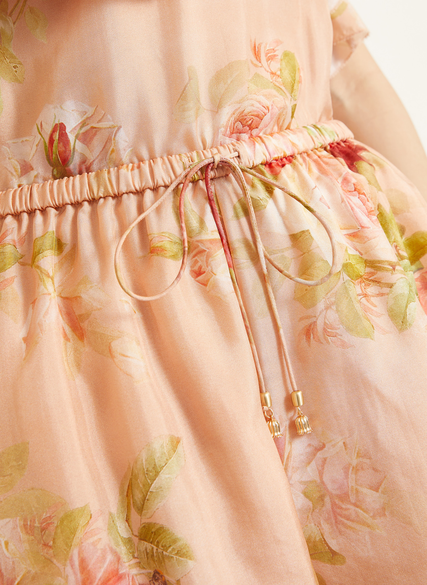 ZIMMERMANN Seidenshorts mit Rüschen: HELLORANGE / ROSÉ / OLIV