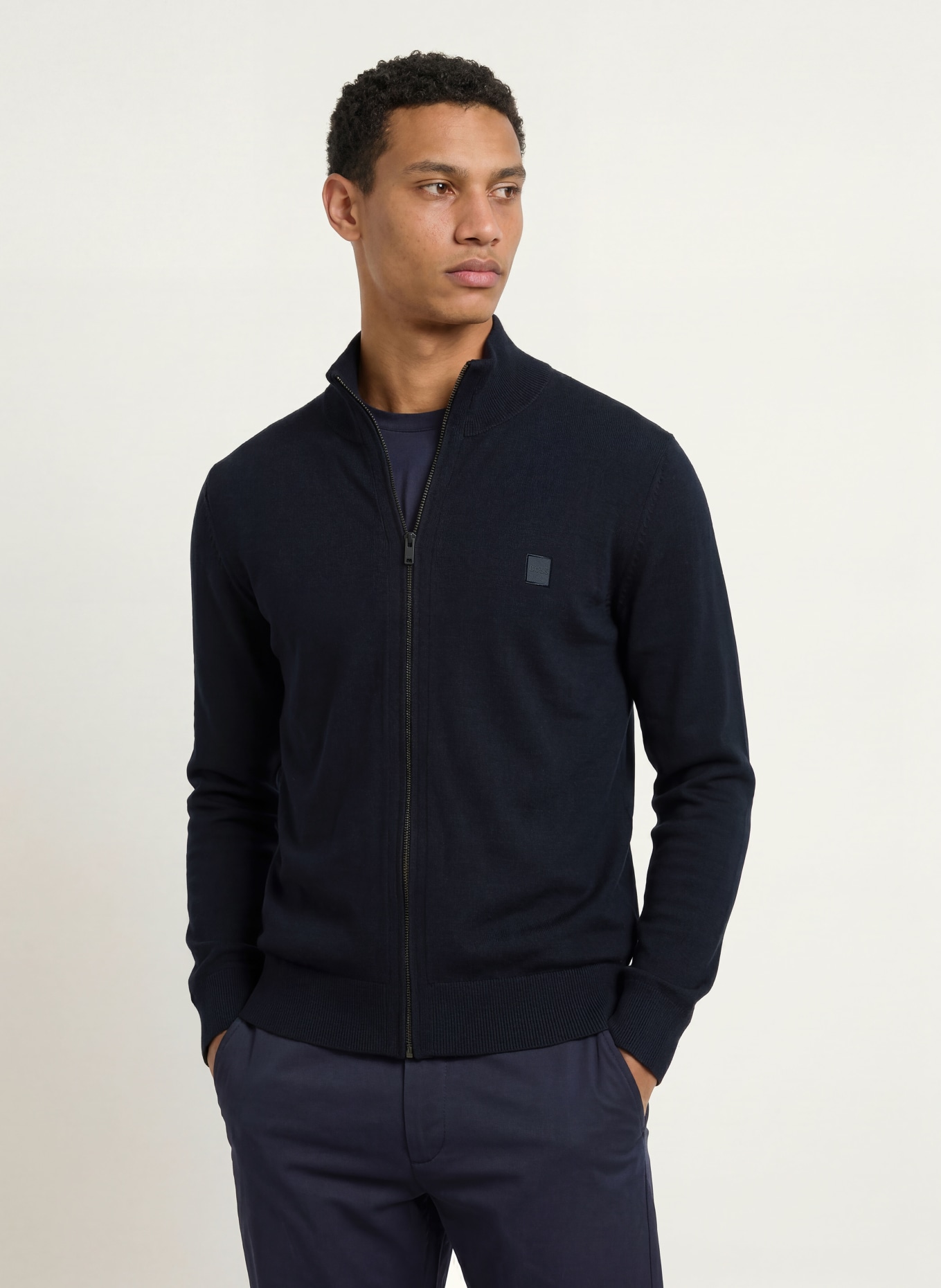 BOSS Strickjacke KANOZIP: DUNKELBLAU