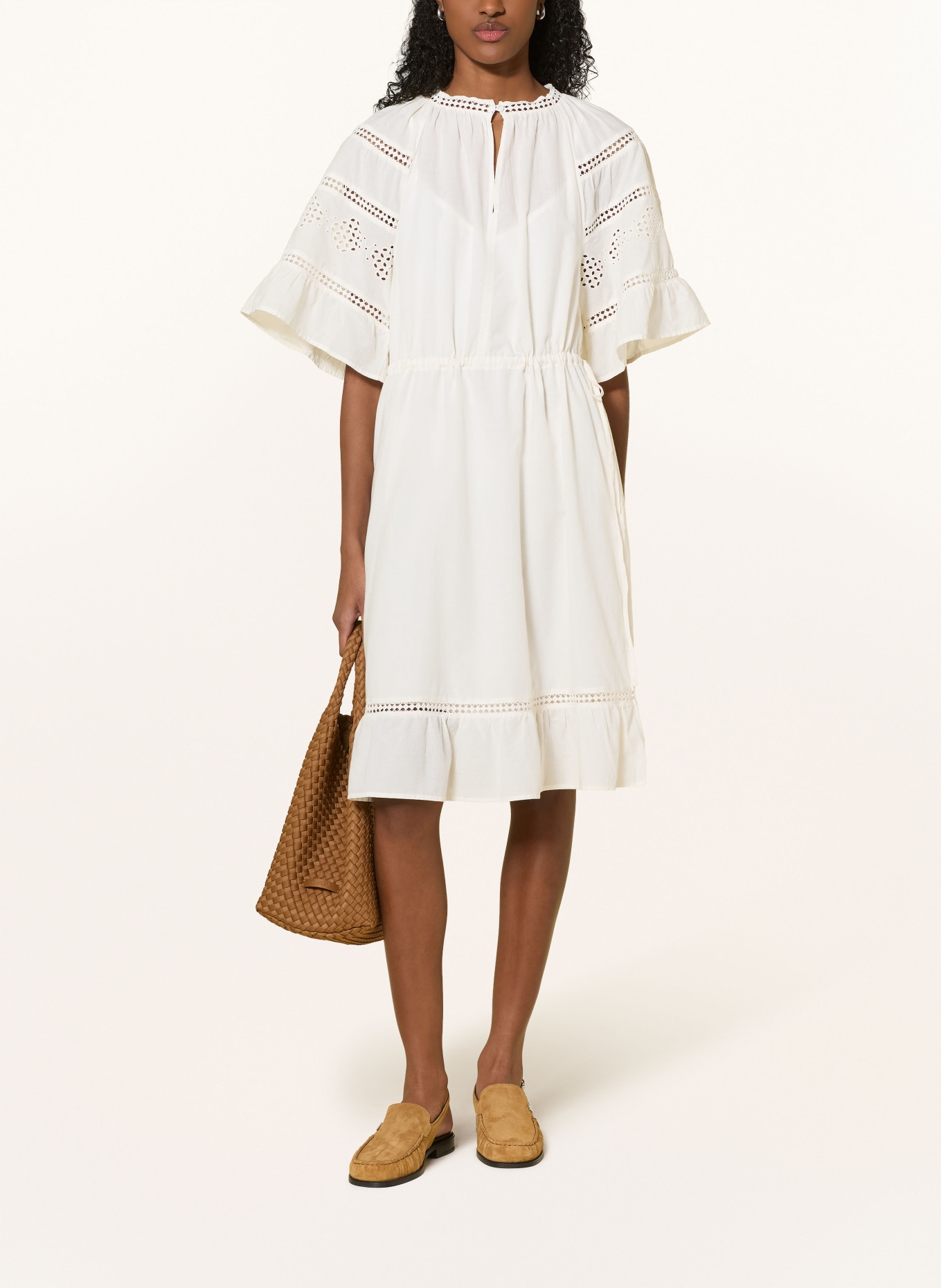 Marc O'Polo Kleid mit Lochspitze und Rüschen: ECRU
