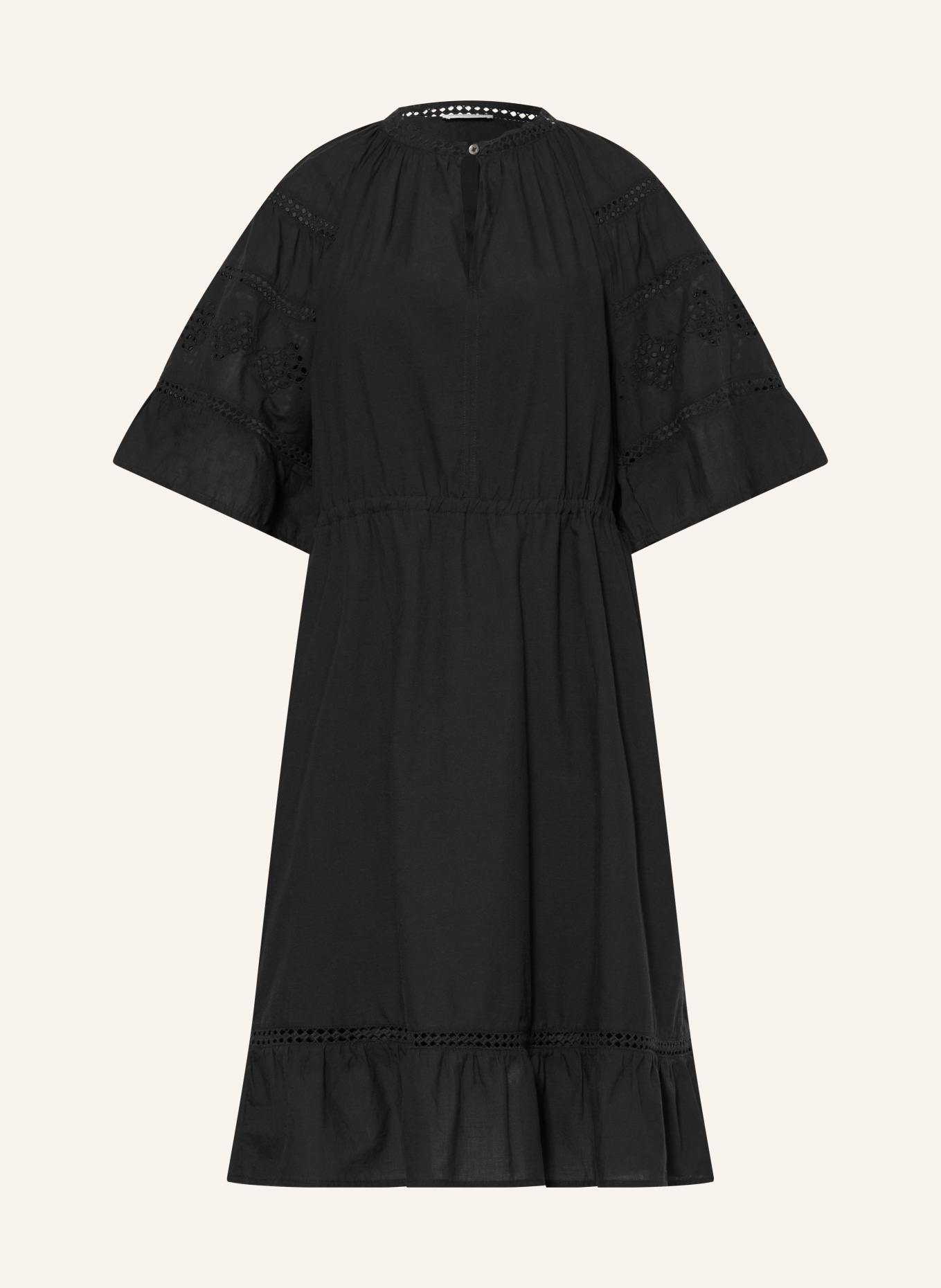Marc O'Polo Kleid mit Lochspitze und Rüschen: SCHWARZ