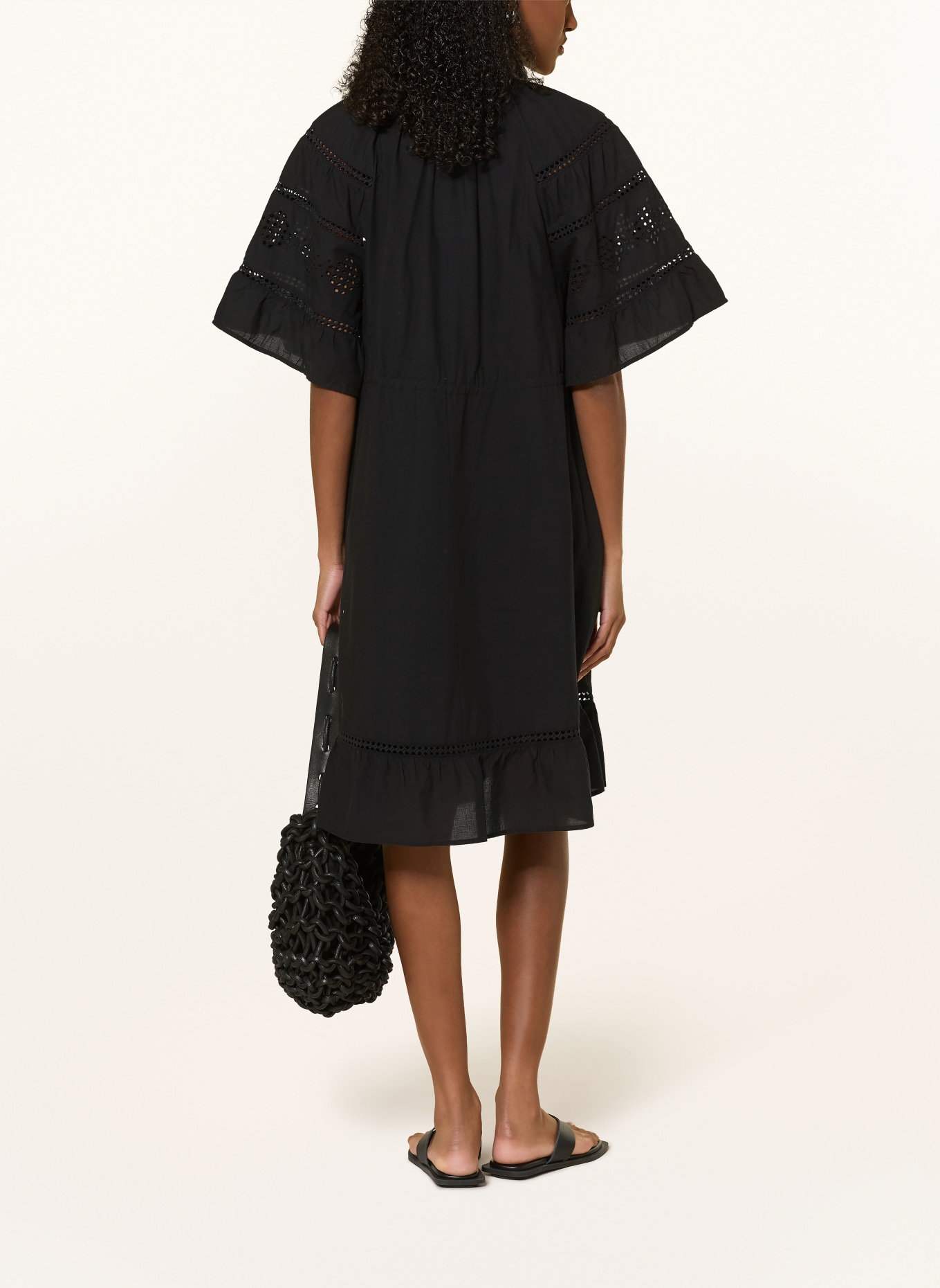 Marc O'Polo Kleid mit Lochspitze und Rüschen: SCHWARZ