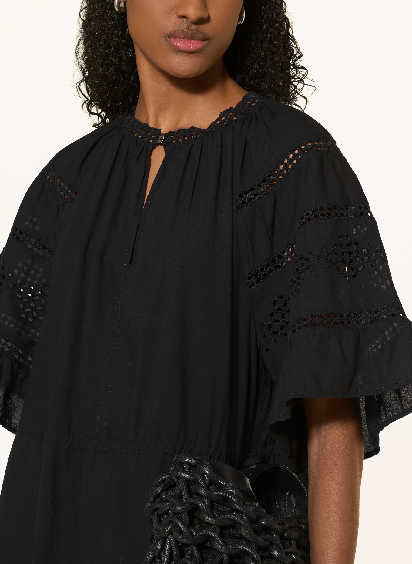 Marc O'Polo Kleid mit Lochspitze und Rüschen: SCHWARZ
