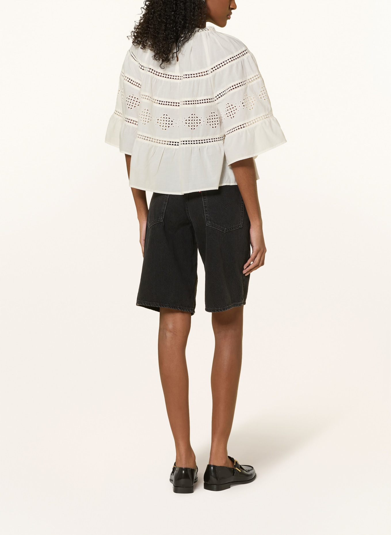 Marc O'Polo Openwork lace blouse with 3/4 sleeves: CREAM
