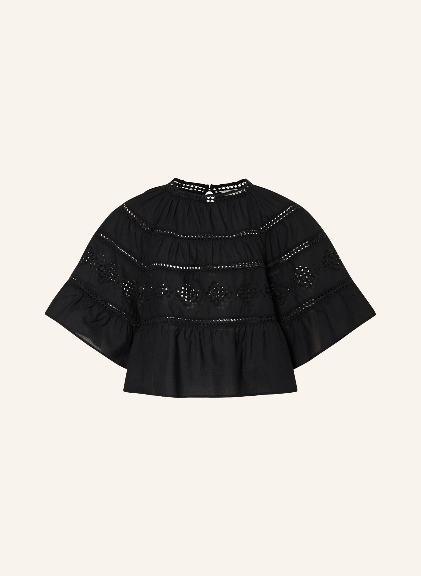 Marc O'Polo Blusenshirt aus Lochspitze mit 3/4-Arm: SCHWARZ