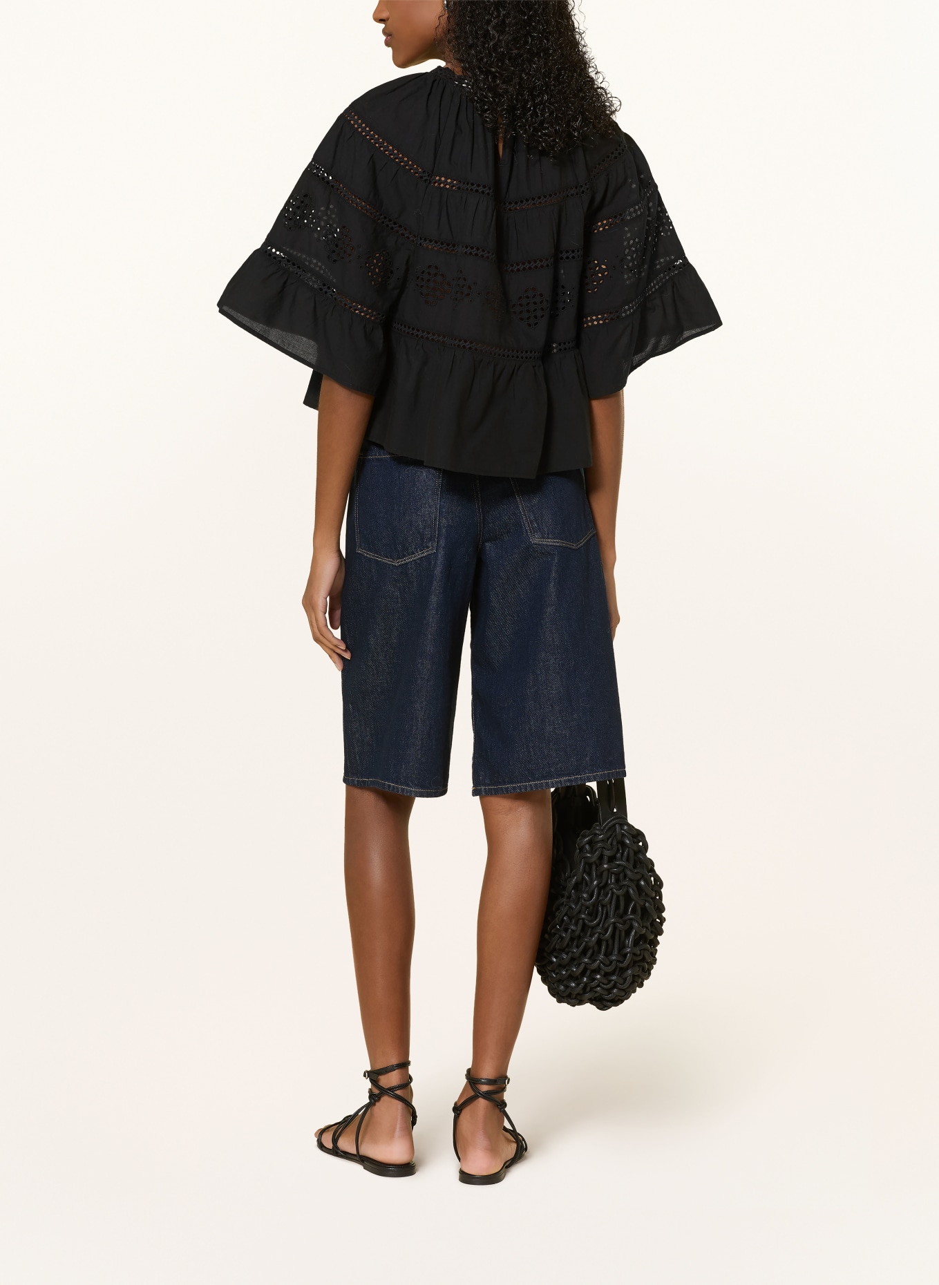 Marc O'Polo Blusenshirt aus Lochspitze mit 3/4-Arm: SCHWARZ