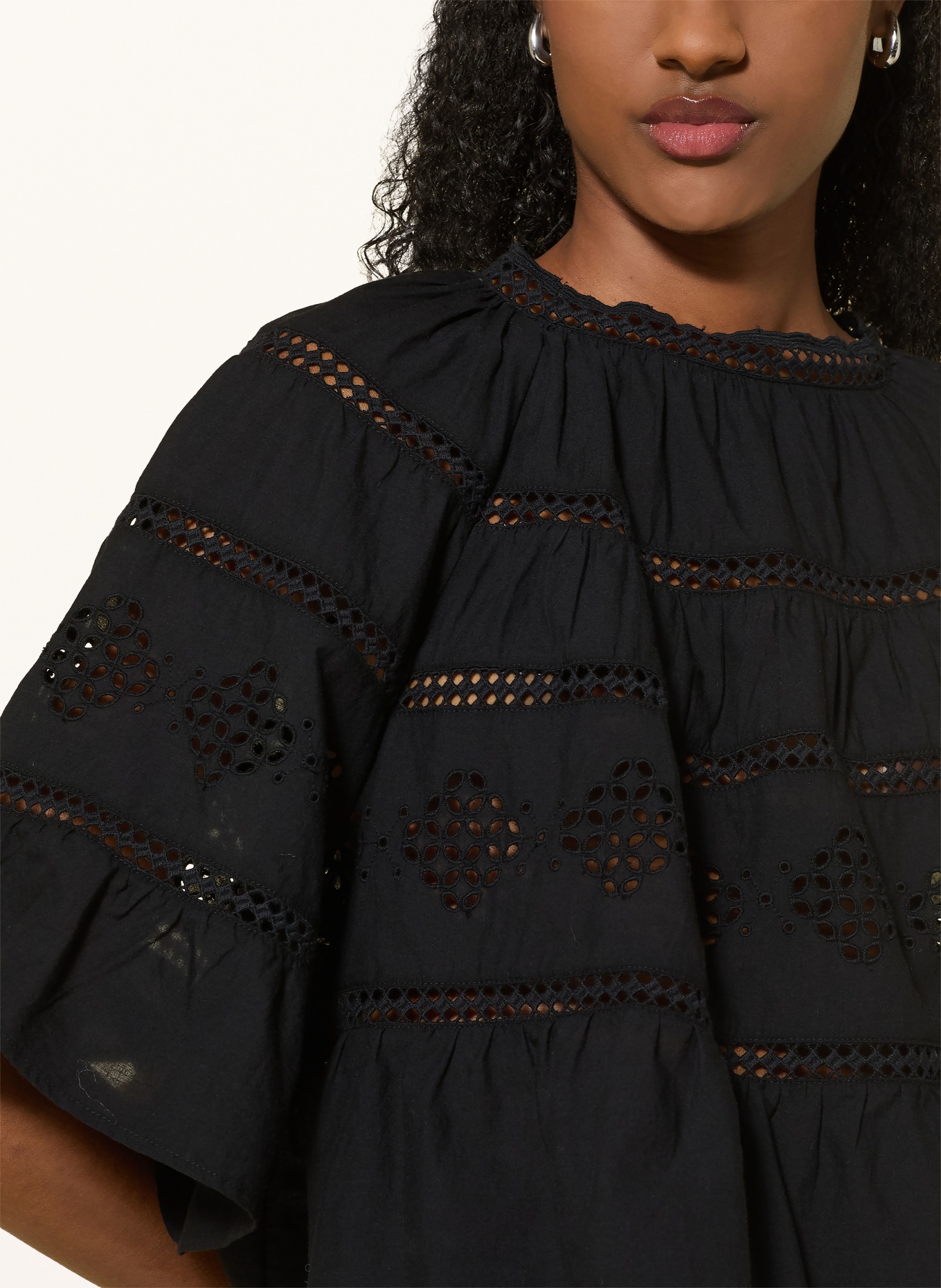 Marc O'Polo Blusenshirt aus Lochspitze mit 3/4-Arm: SCHWARZ