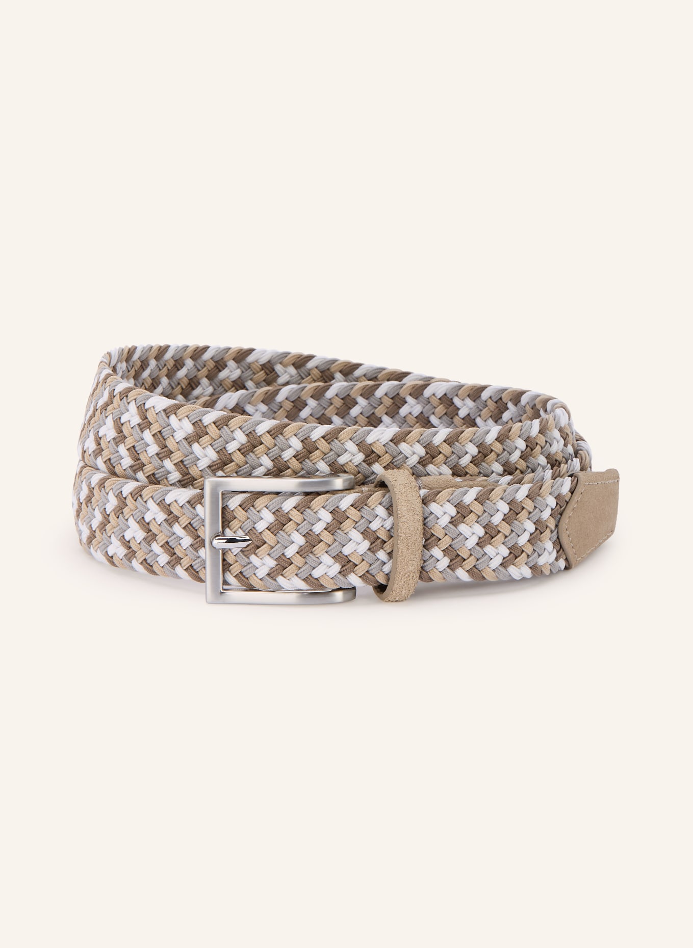 STROKESMAN'S Flechtgürtel: BEIGE / SILBER / HELLGRAU