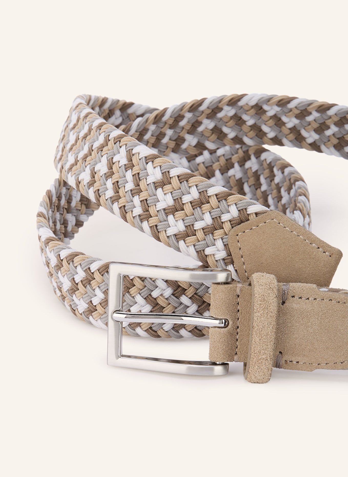 STROKESMAN'S Flechtgürtel: BEIGE / SILBER / HELLGRAU