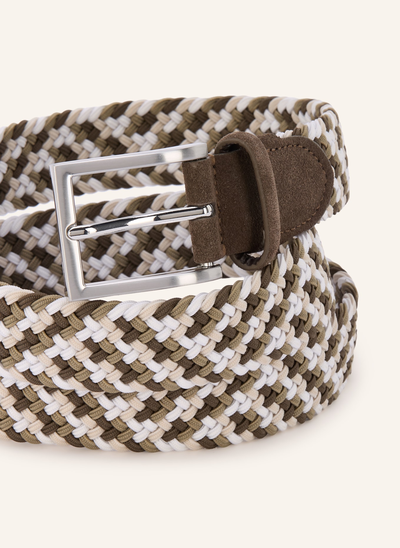 STROKESMAN'S Flechtgürtel: KHAKI / SILBER / WEISS