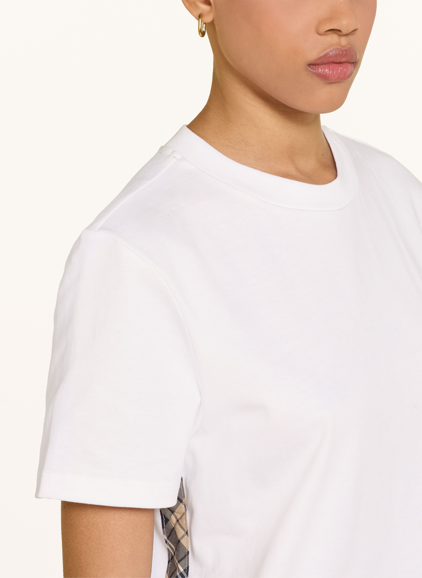 Barbour T-shirt FAWNE met galonstrepen: WIT / BEIGE / ZWART