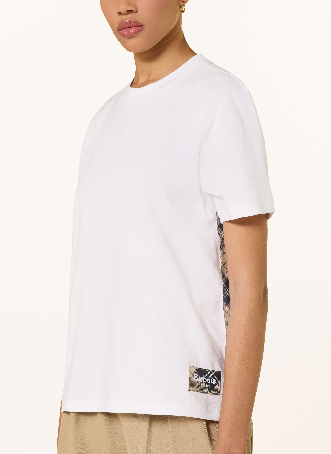 Barbour T-shirt FAWNE met galonstrepen: WIT / BEIGE / ZWART