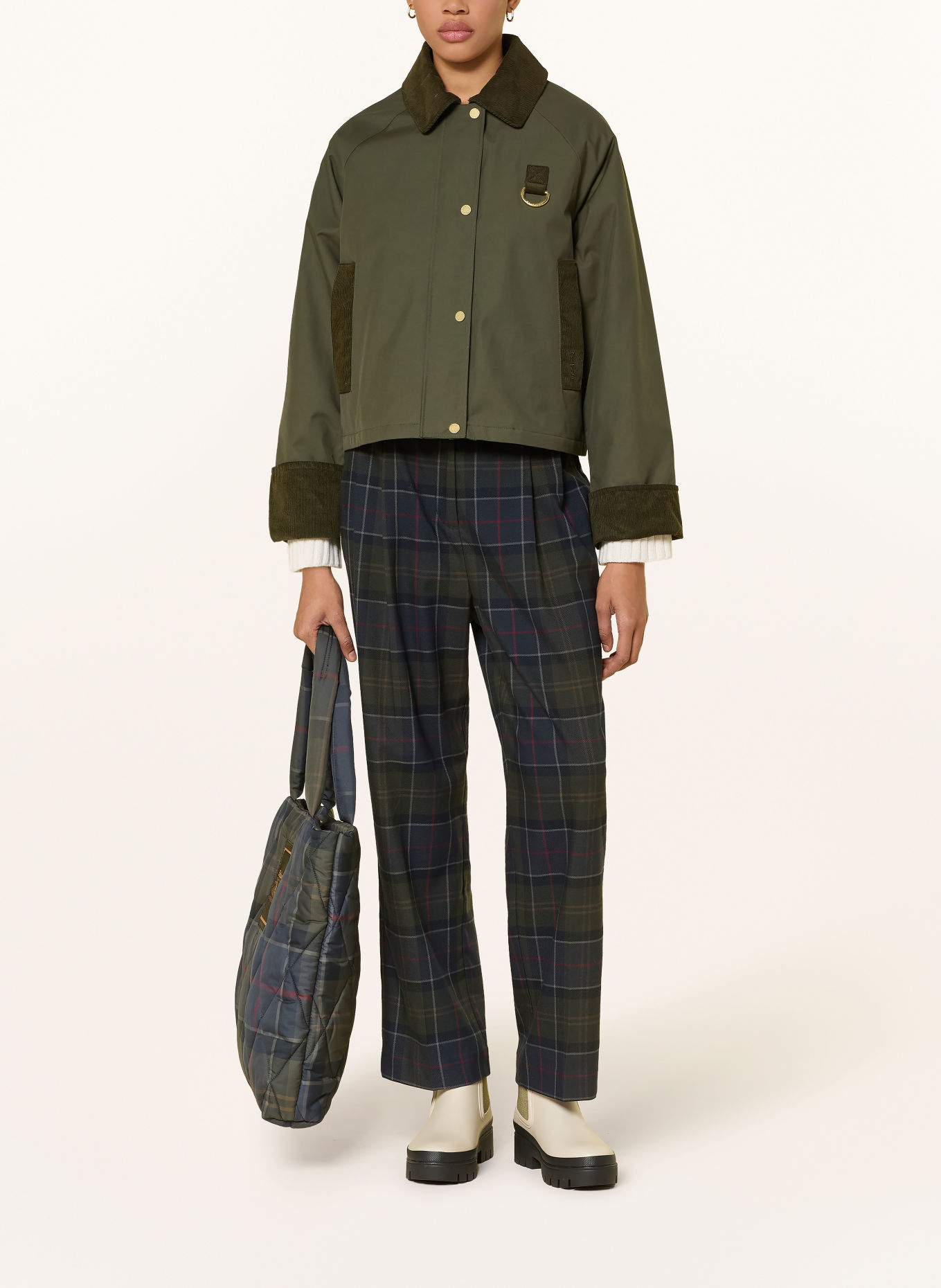 Barbour DELILAH Marlene Pants: GREEN / DARK GRAY / RED