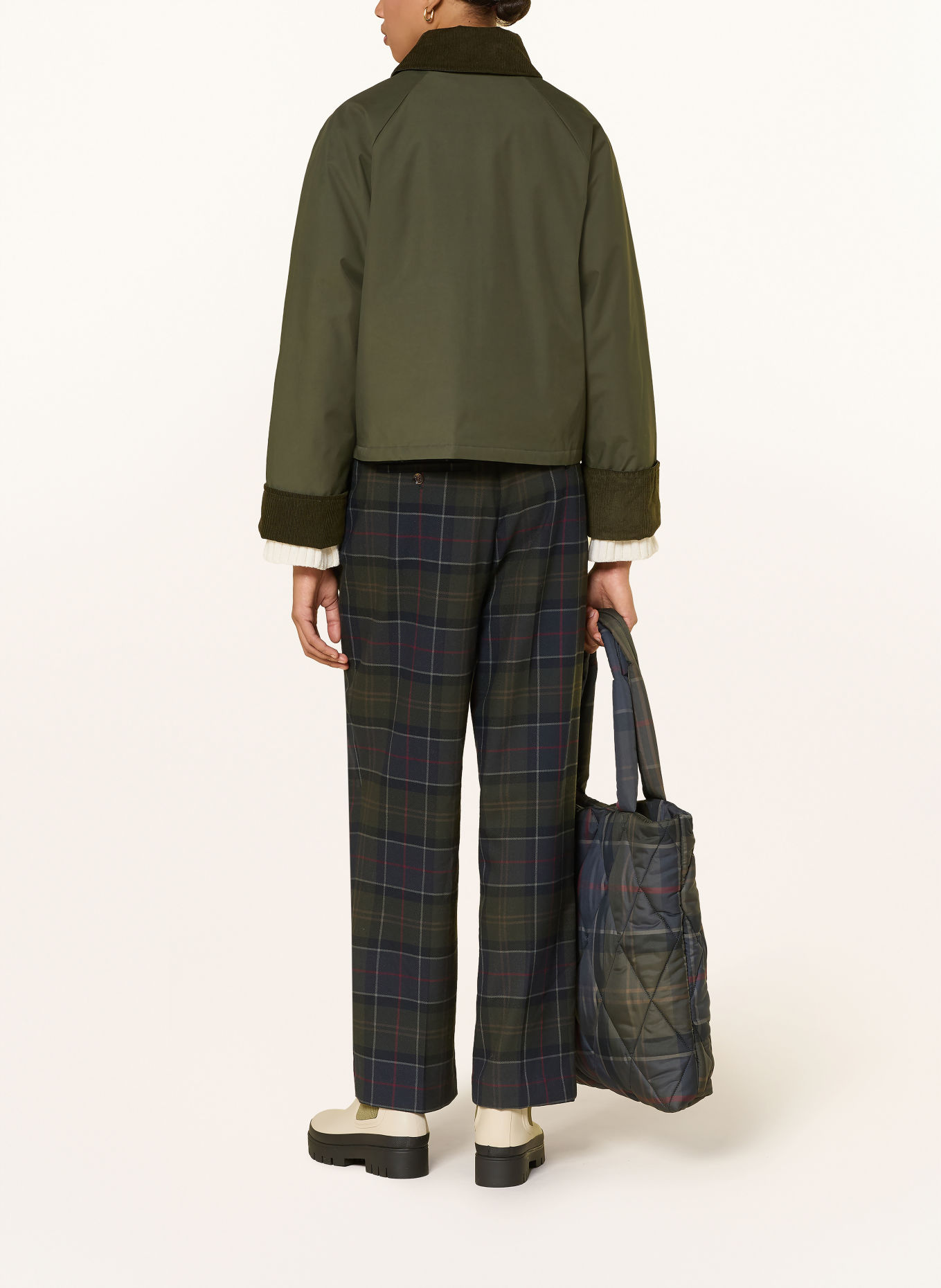 Barbour DELILAH Marlene Pants: GREEN / DARK GRAY / RED