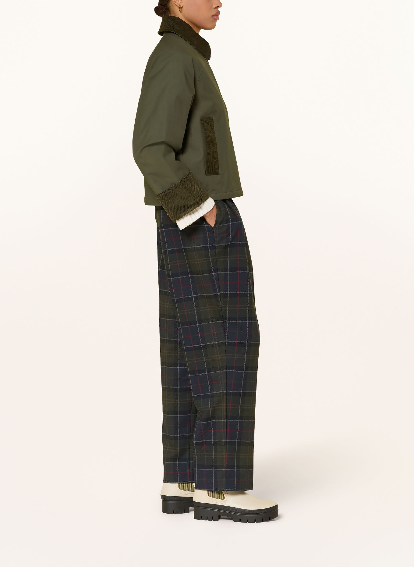 Barbour DELILAH Marlene Pants: GREEN / DARK GRAY / RED