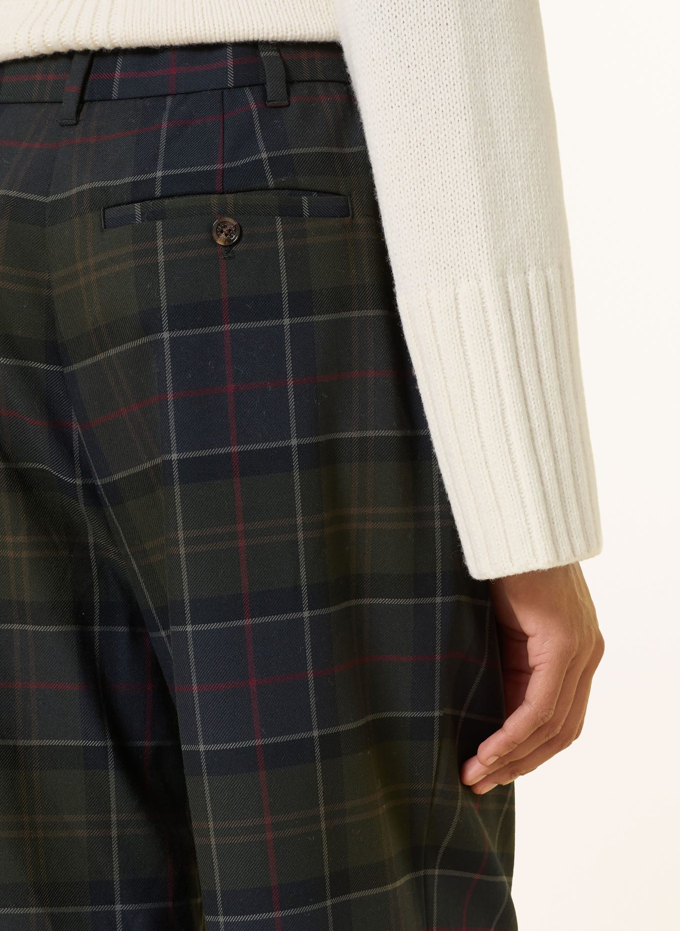 Barbour DELILAH Marlene Pants: GREEN / DARK GRAY / RED