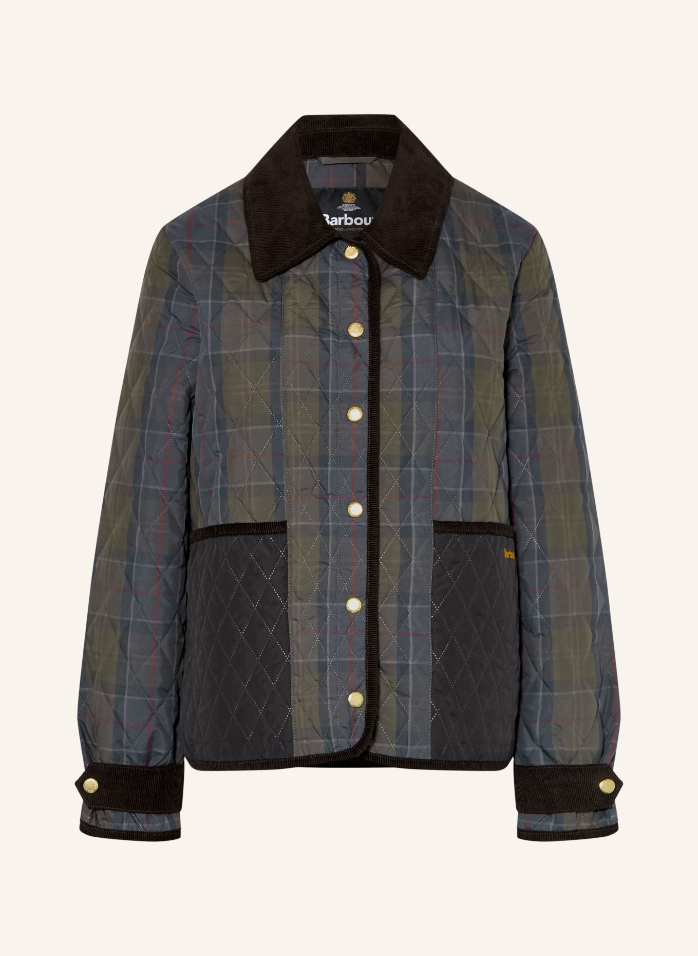 Barbour Steppjacke AINSDALE im Materialmix: DUNKELGRAU / ROT / KHAKI