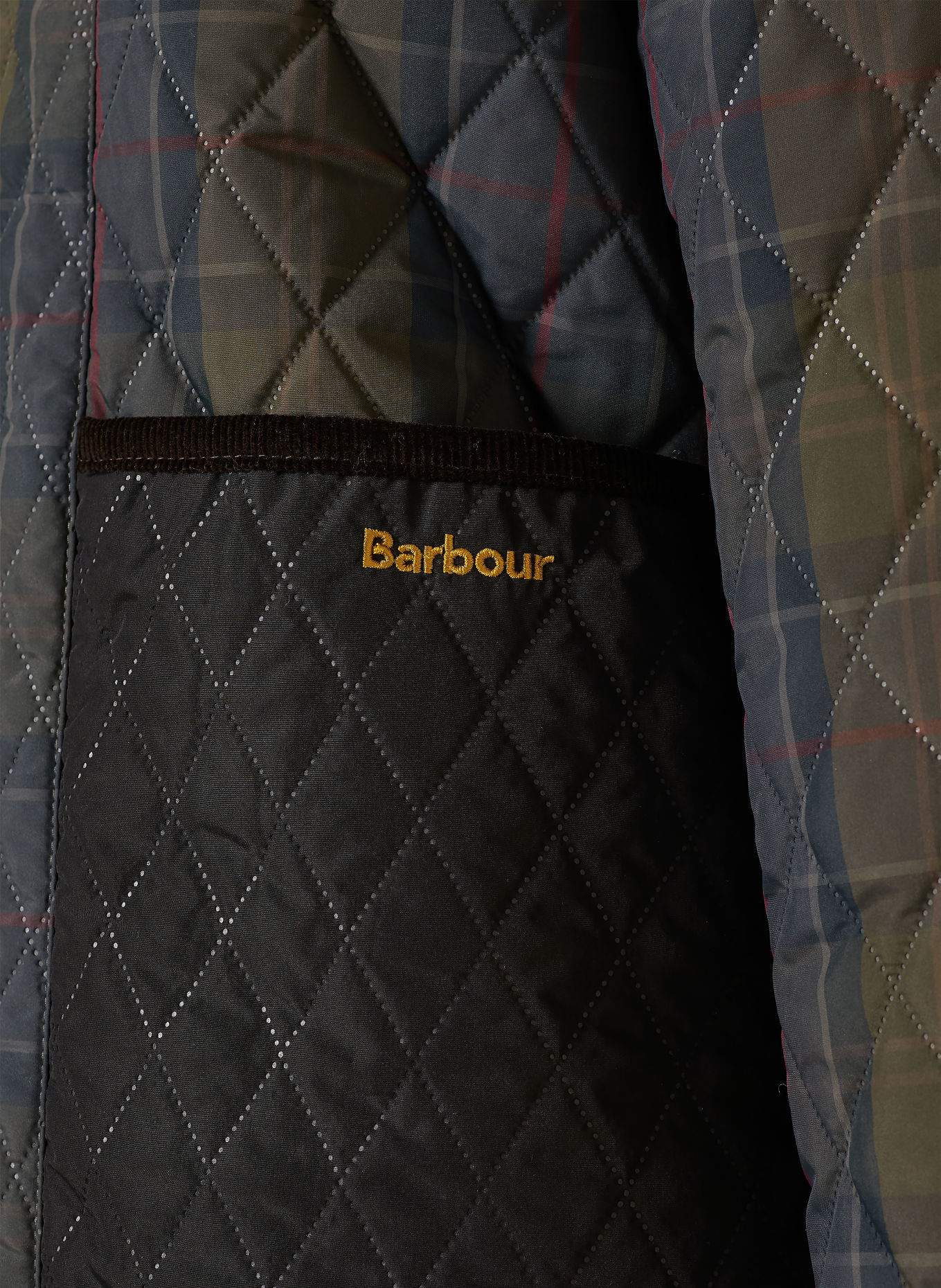 Barbour Steppjacke AINSDALE im Materialmix: DUNKELGRAU / ROT / KHAKI