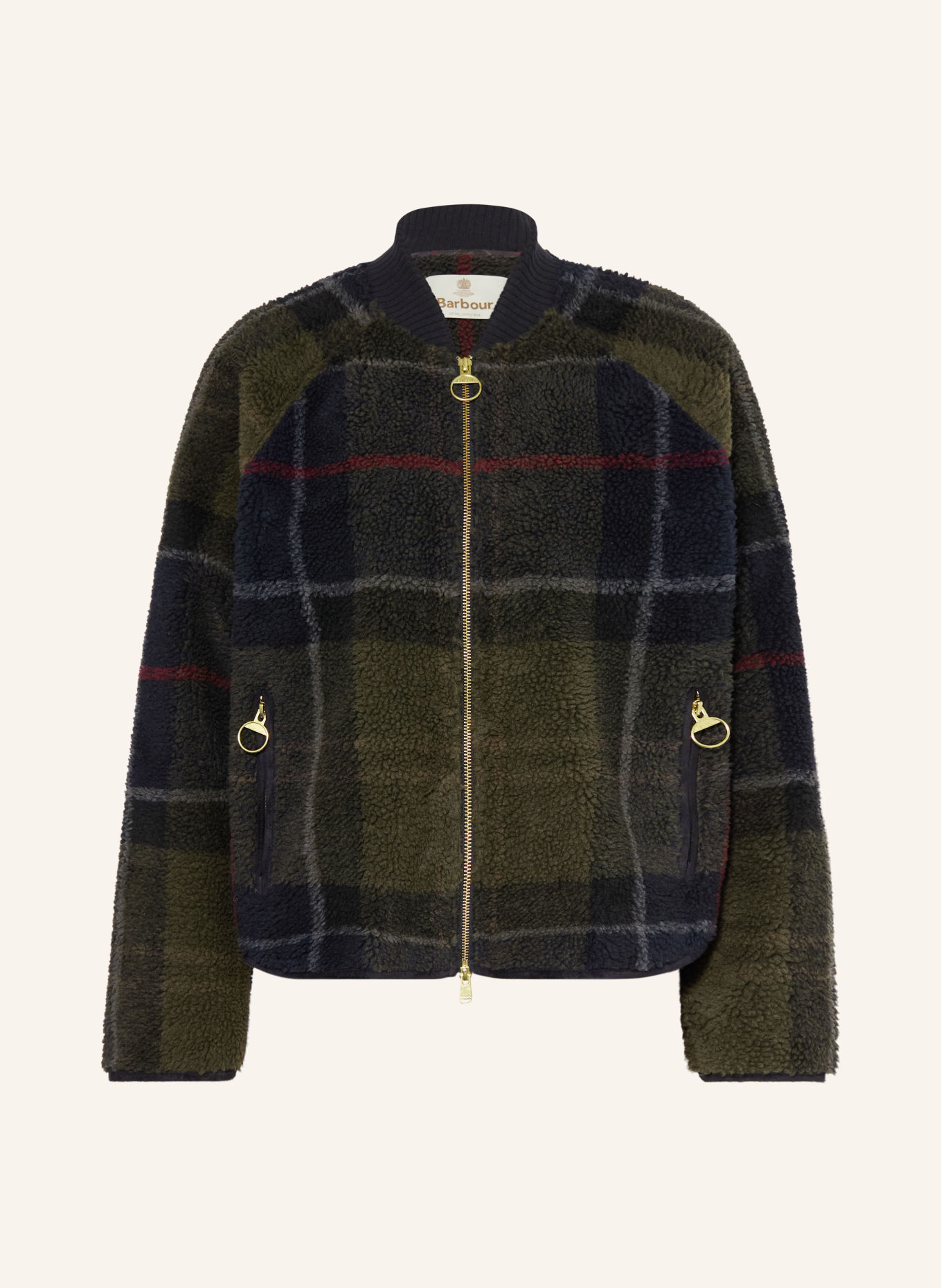 Barbour Teddy fur jacket: KHAKI / DARK RED / DARK BLUE