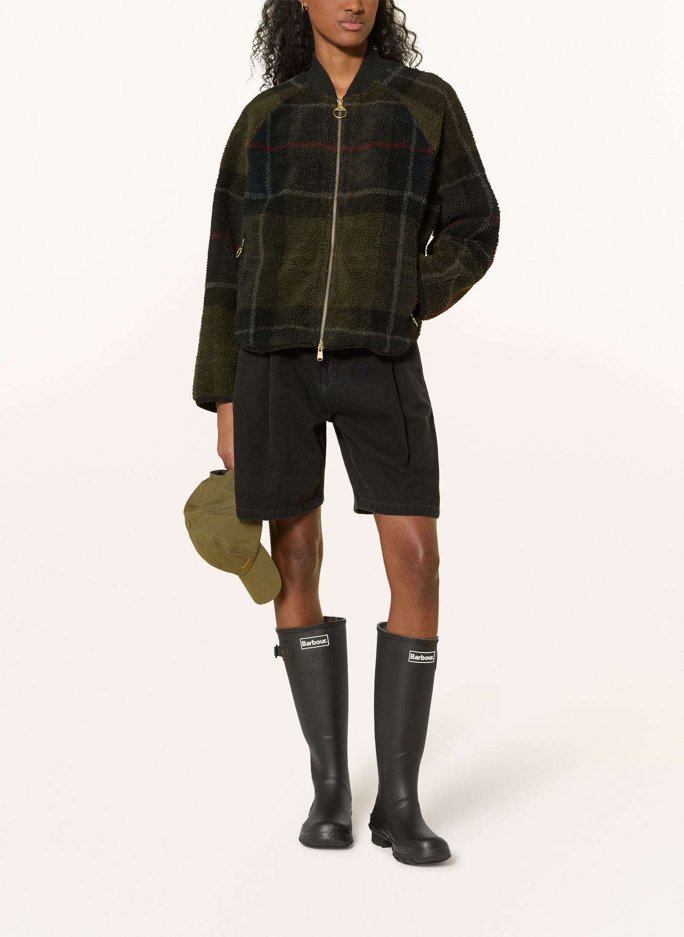 Barbour Teddy fur jacket: KHAKI / DARK RED / DARK BLUE
