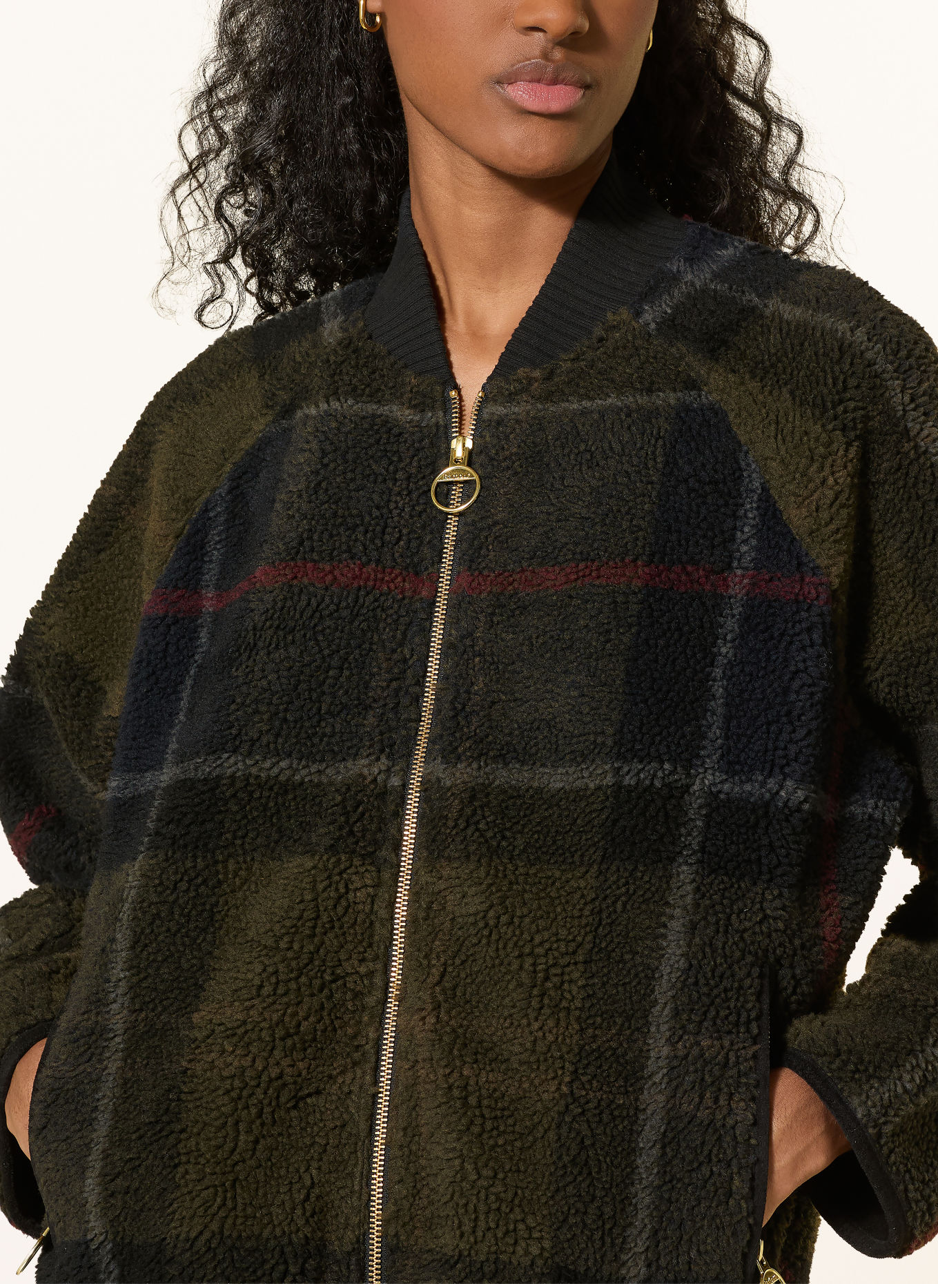 Barbour Teddy fur jacket: KHAKI / DARK RED / DARK BLUE