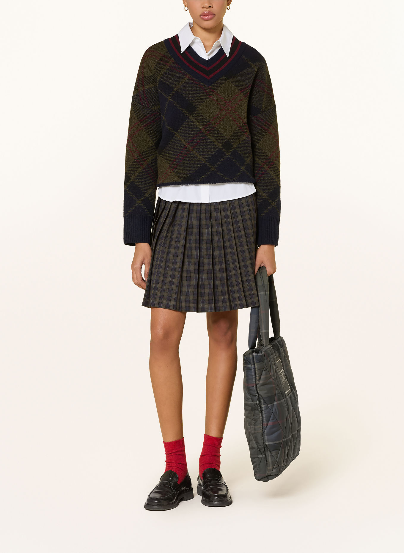 Barbour Plooirok CARVILLE: KAKI / DONKERROOD / DONKERBLAUW