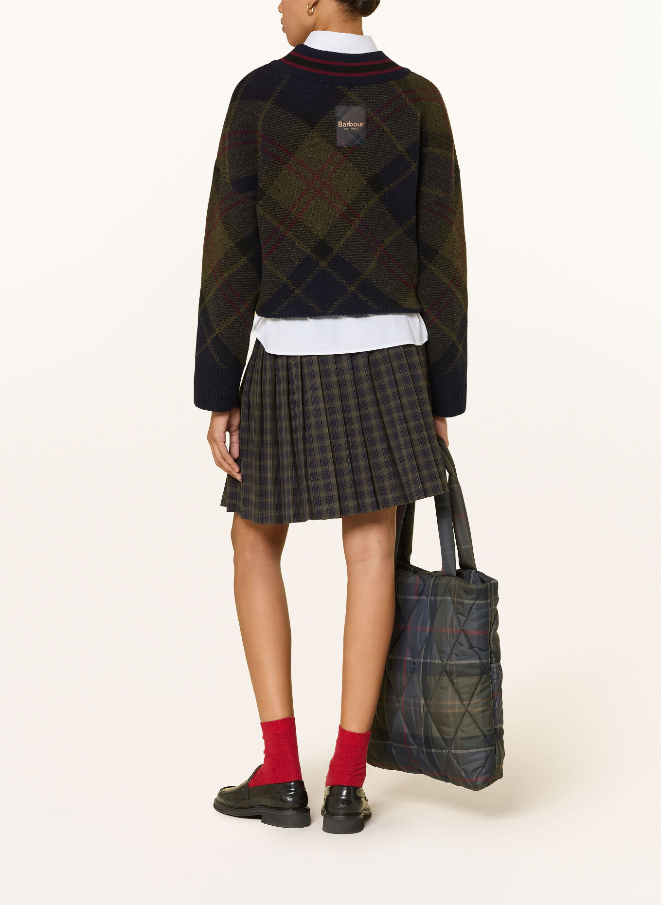 Barbour Plooirok CARVILLE: KAKI / DONKERROOD / DONKERBLAUW
