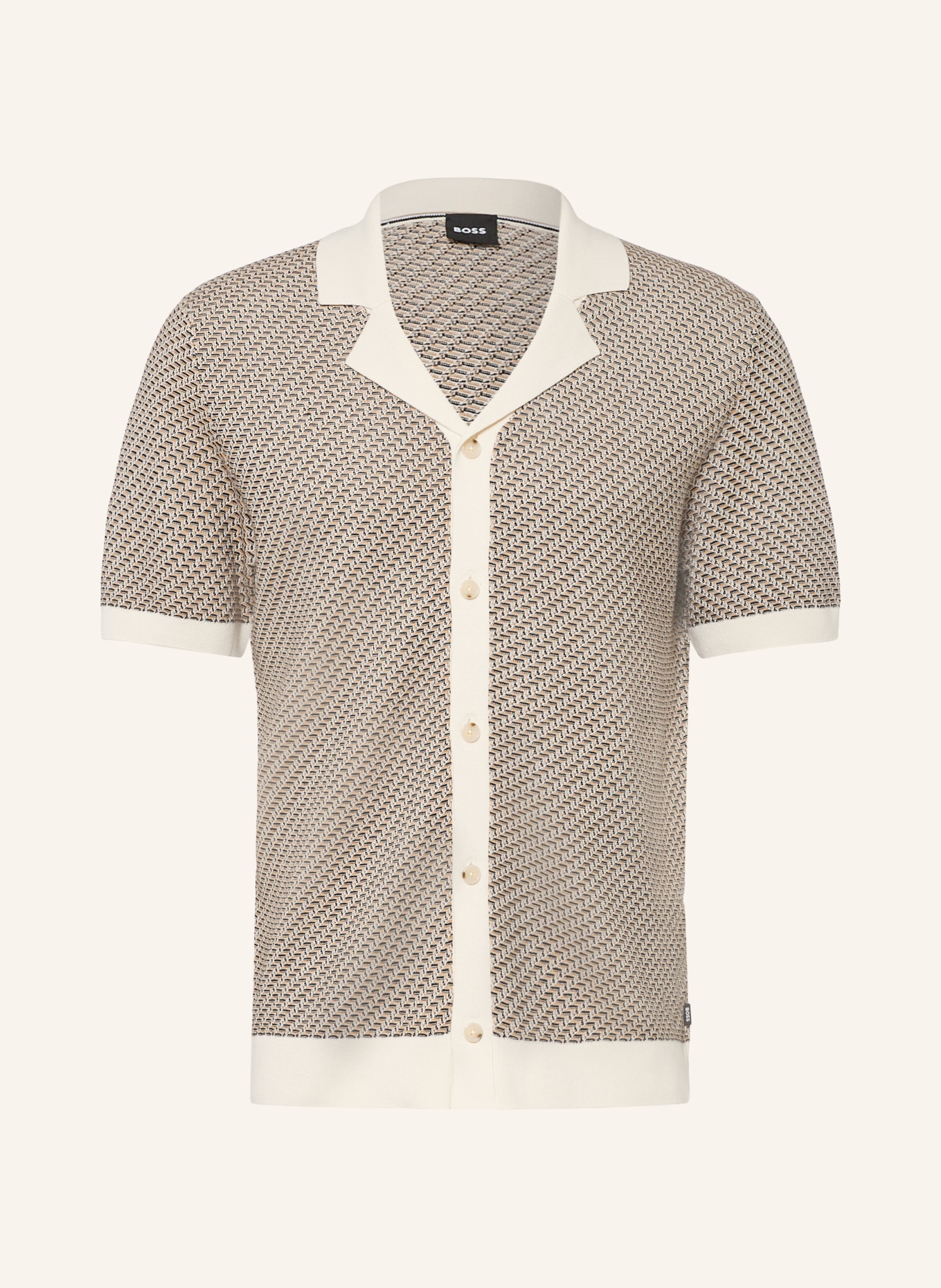 BOSS Strickhemd LOMARE Regular Fit: CREME / BEIGE / SCHWARZ