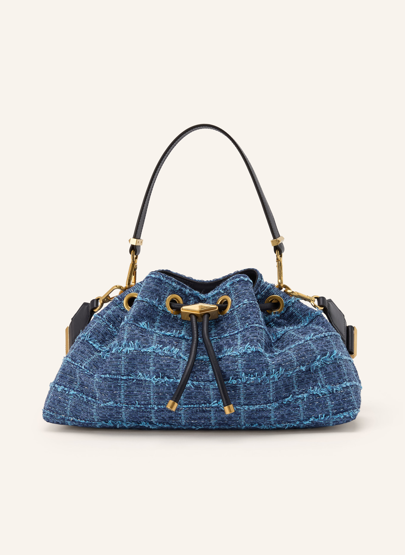 JIMMY CHOO Geantă tip sac BON BON cu aspect de blugi: ALBASTRU / ALBASTRU DESCHIS