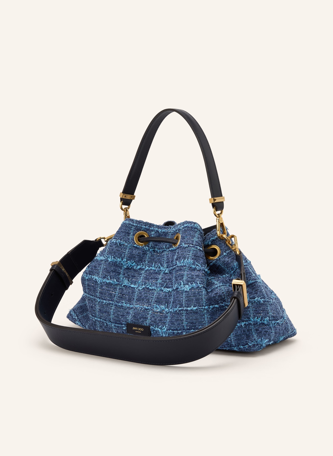 JIMMY CHOO Geantă tip sac BON BON cu aspect de blugi: ALBASTRU / ALBASTRU DESCHIS