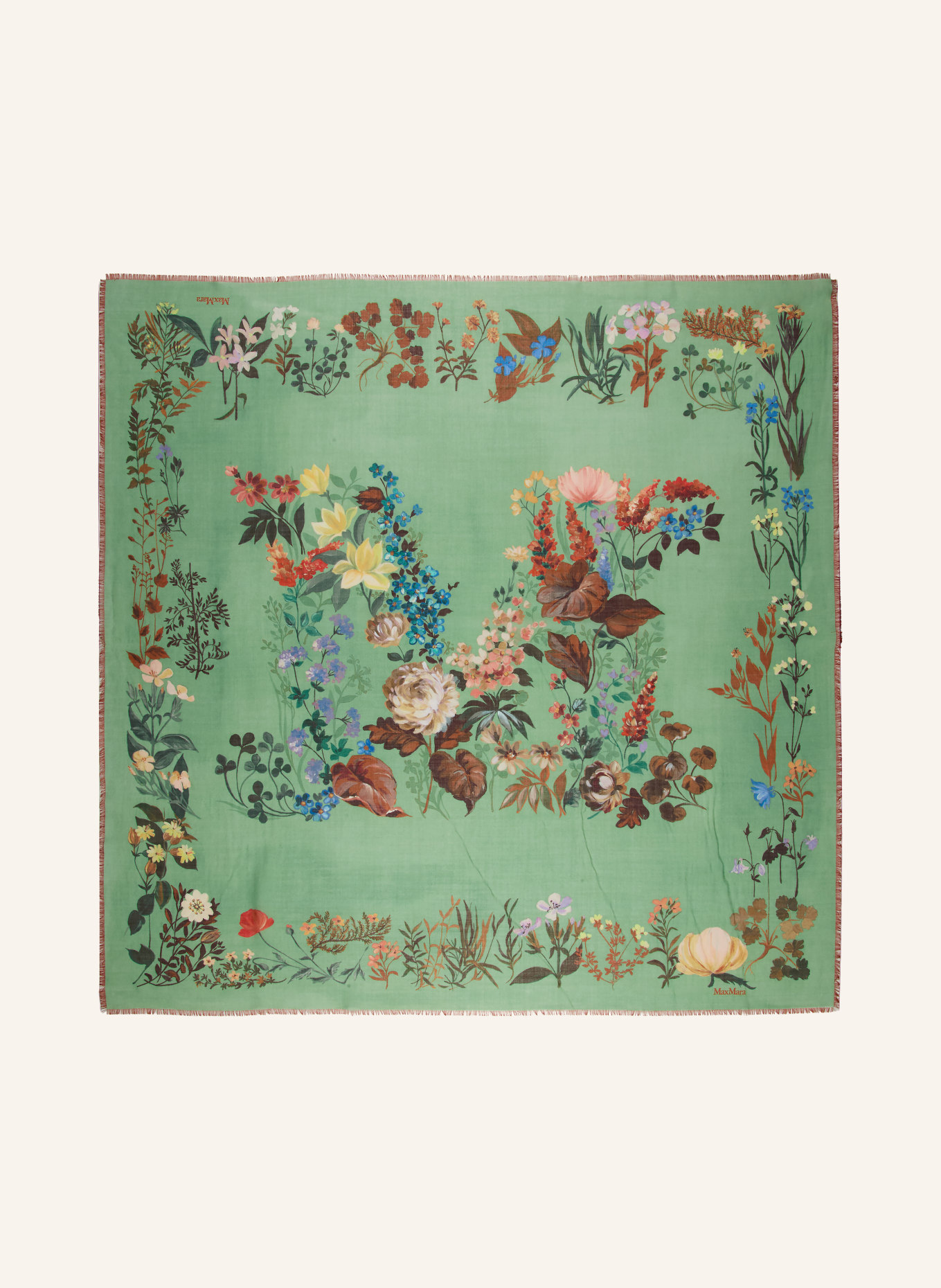 Max Mara MONETA scarf with silk: GREEN / BROWN / BLUE
