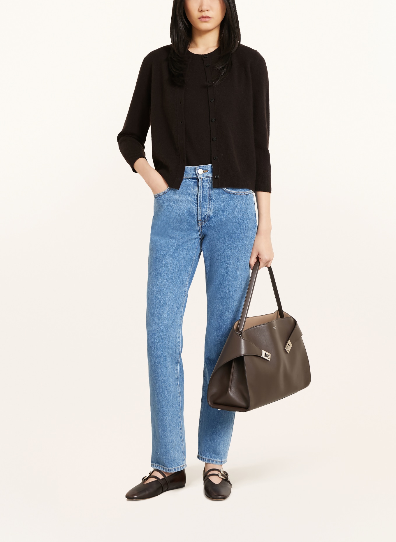 IRIS von ARNIM NIARA TWINSET: Cardigan and knit top with cashmere: DARK BROWN