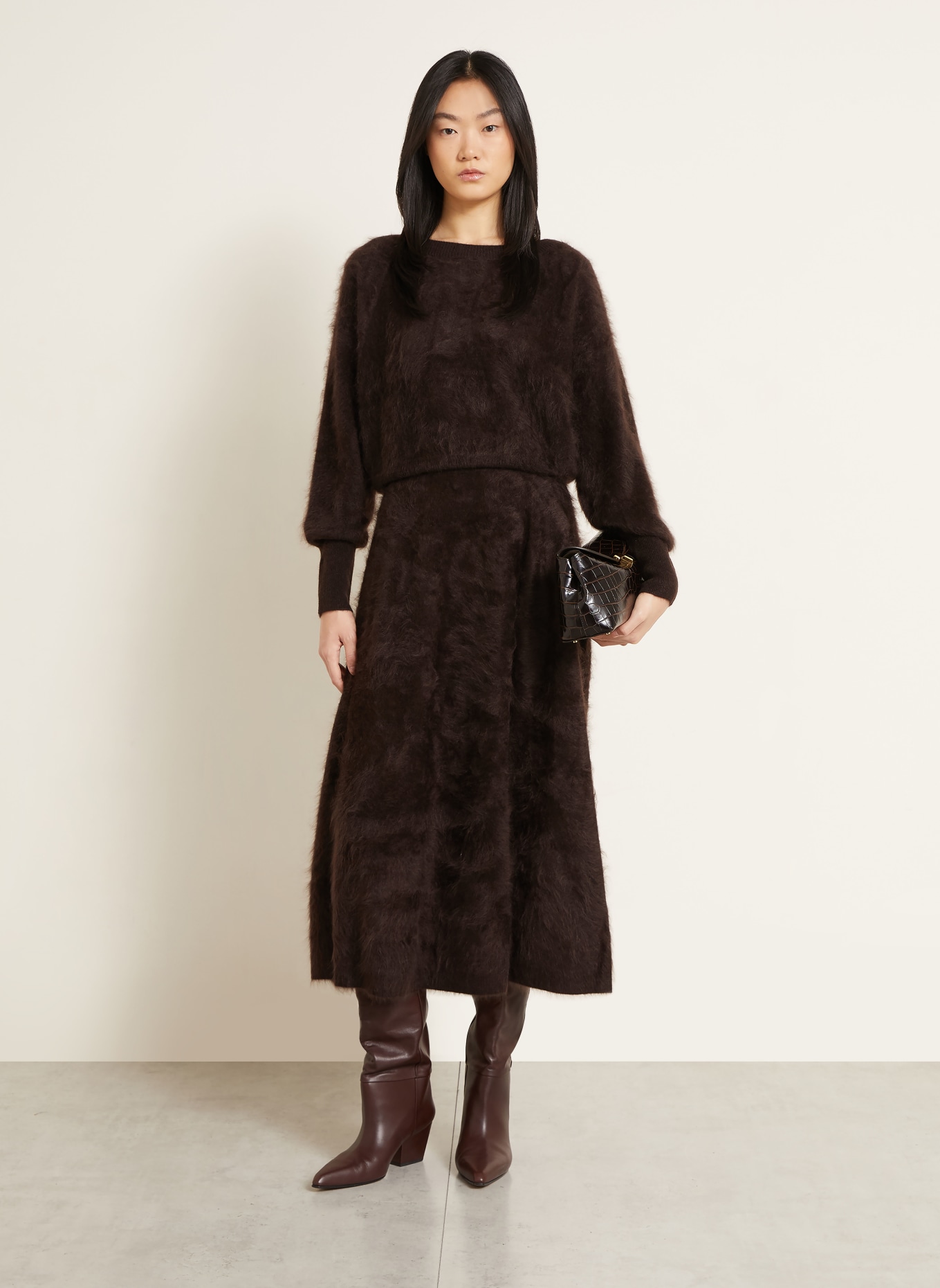 IRIS von ARNIM KAYCEE cashmere knit skirt: DARK BROWN