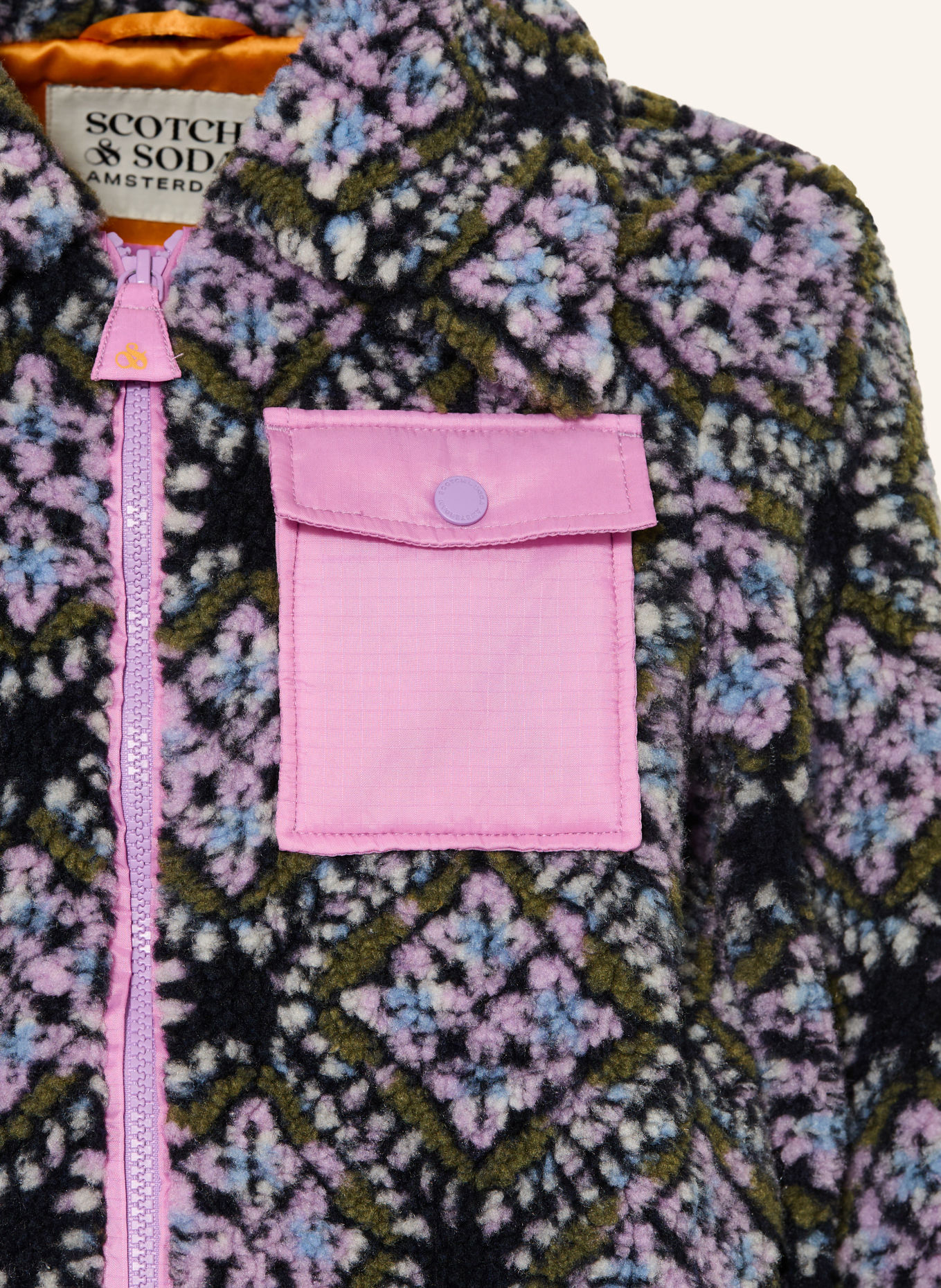 SCOTCH & SODA Veste en fourrure synthétique: BLEU FONCÉ / LILAS CLAIR / OLIVE