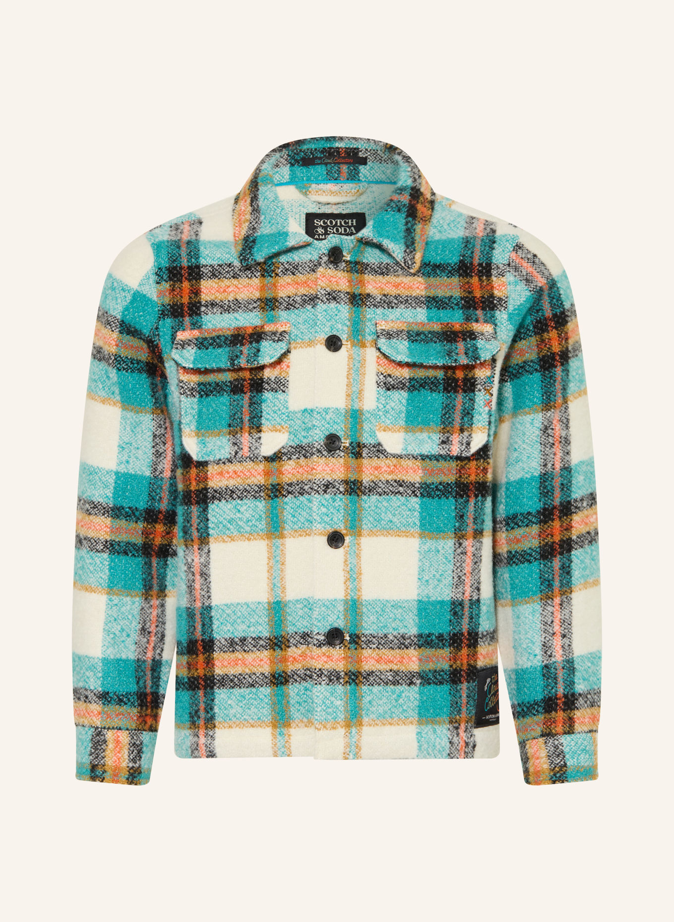 SCOTCH & SODA Overshirt: NEONTURQUOISE / CRÈME / ZALM