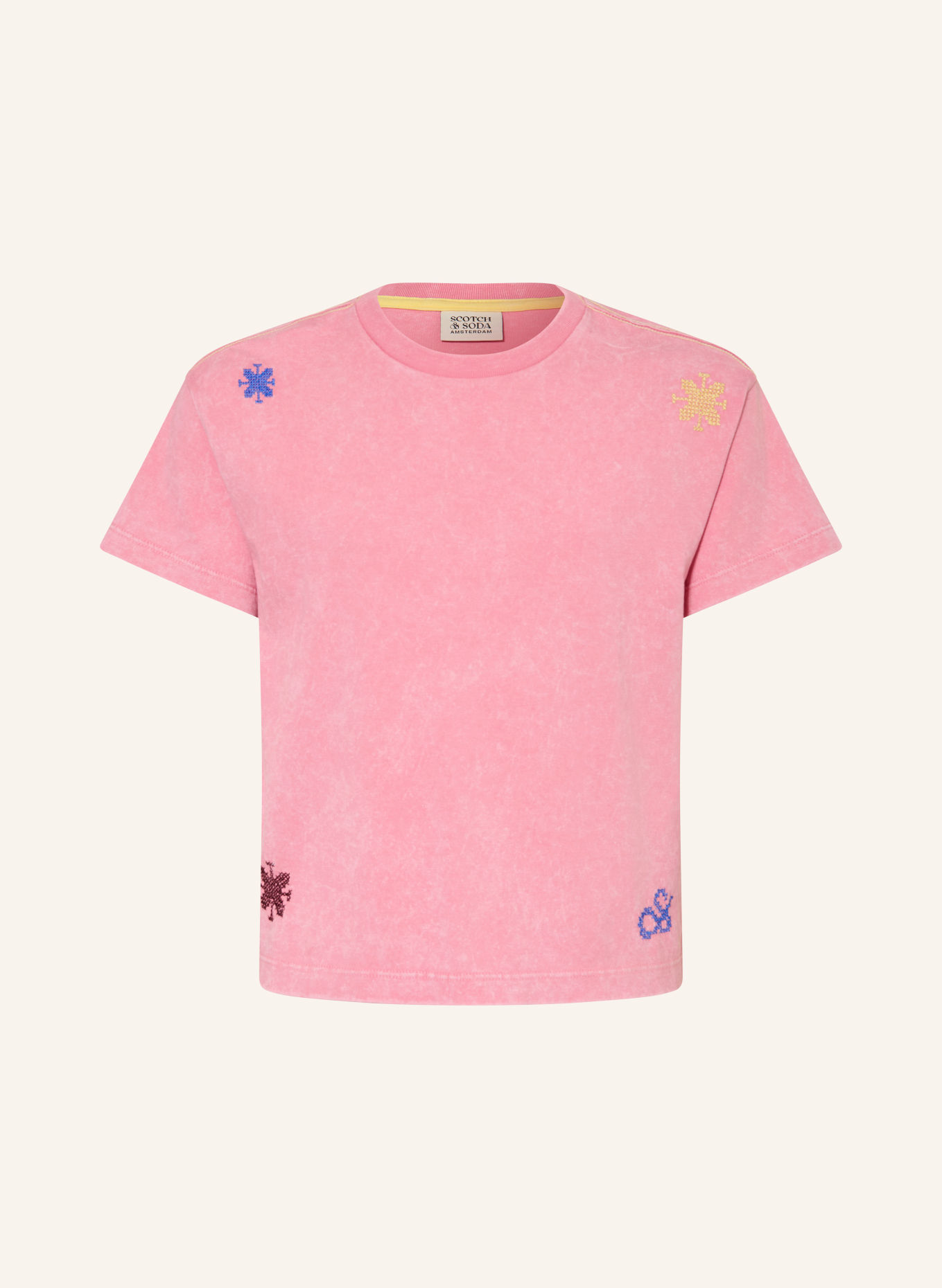 SCOTCH & SODA T-shirt: ROZE / GEEL / BLAUW