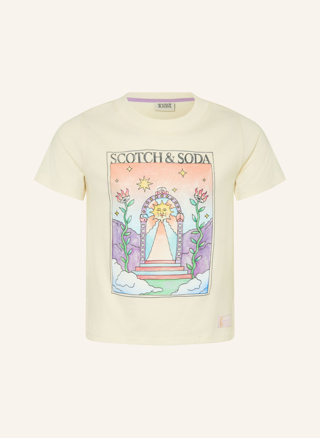 SCOTCH & SODA T-Shirt: ECRU / HELLORANGE / GRÜN