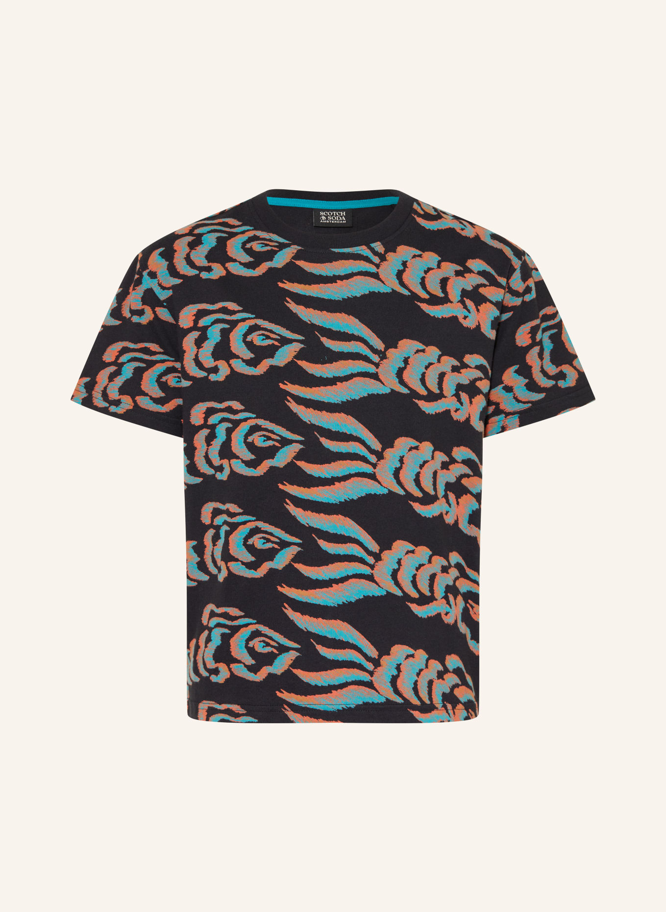 SCOTCH & SODA Tričko: ČERNÁ / LOSOSOVÁ / TYRKYSOVÁ