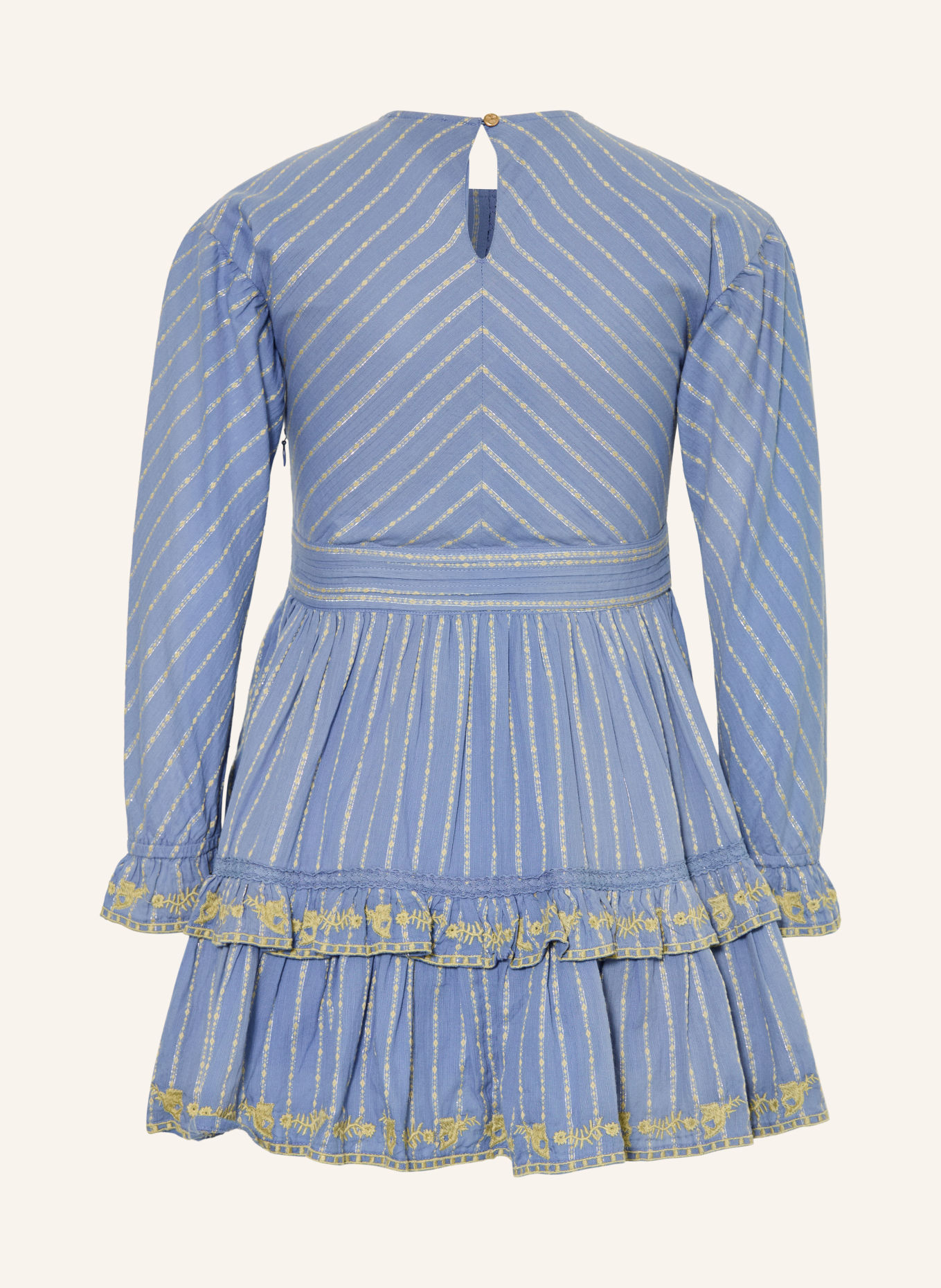 SCOTCH & SODA Jurk met ruches en glinsterend garen: BLAUWGRIJS / ZILVER / LICHTGROEN