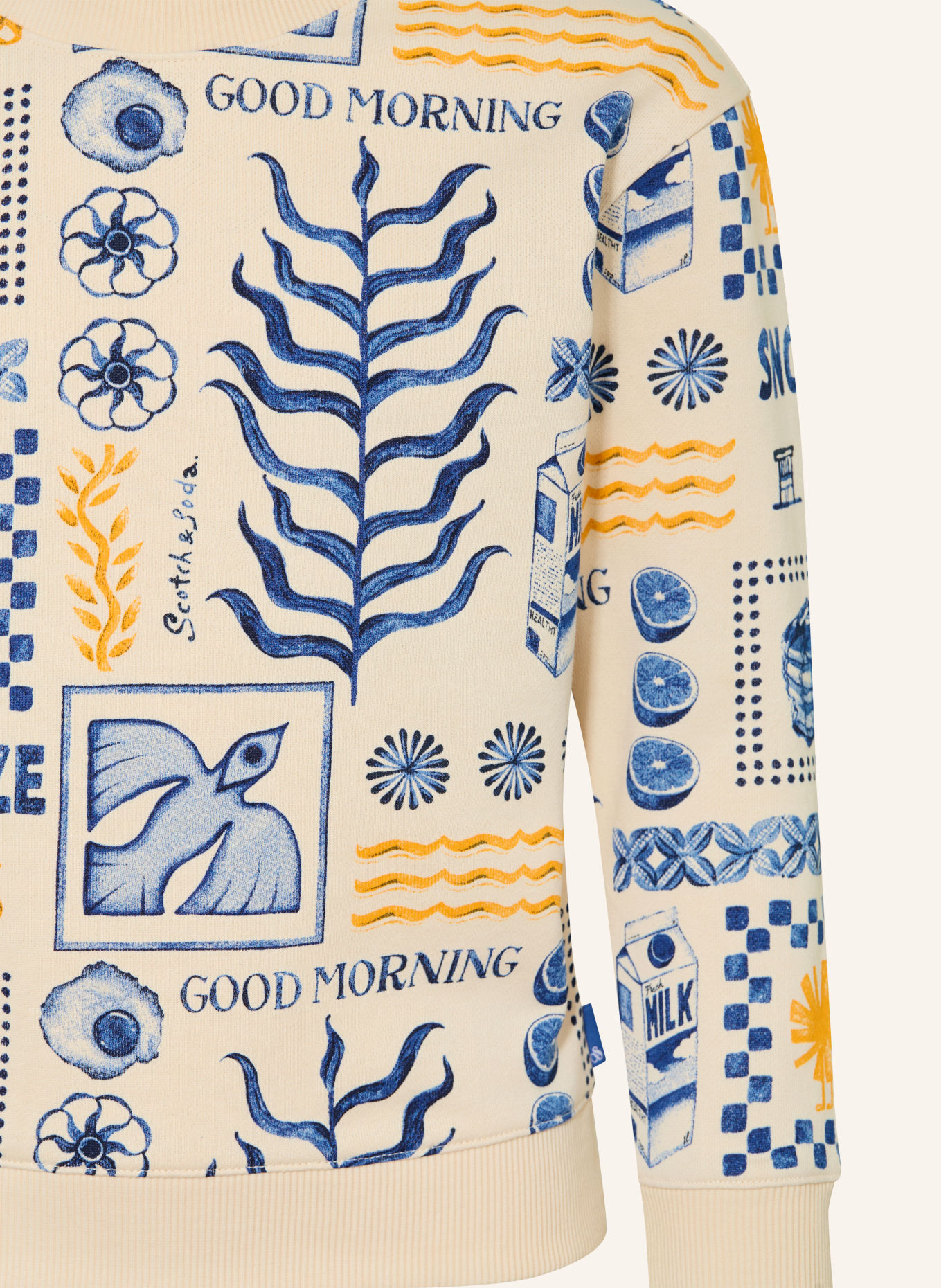 SCOTCH & SODA Sweatshirt: ECRU / GEEL / DONKERBLAUW