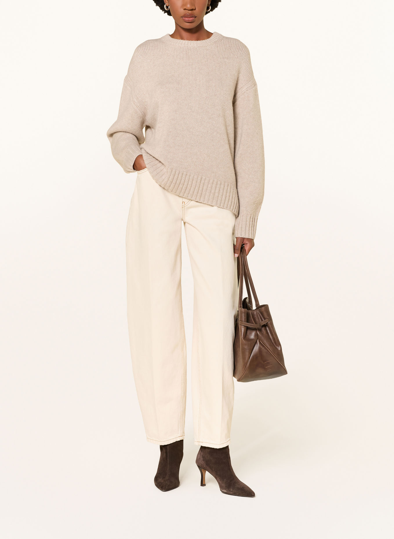 MRS & HUGS Oversized trui met kasjmier: BEIGE