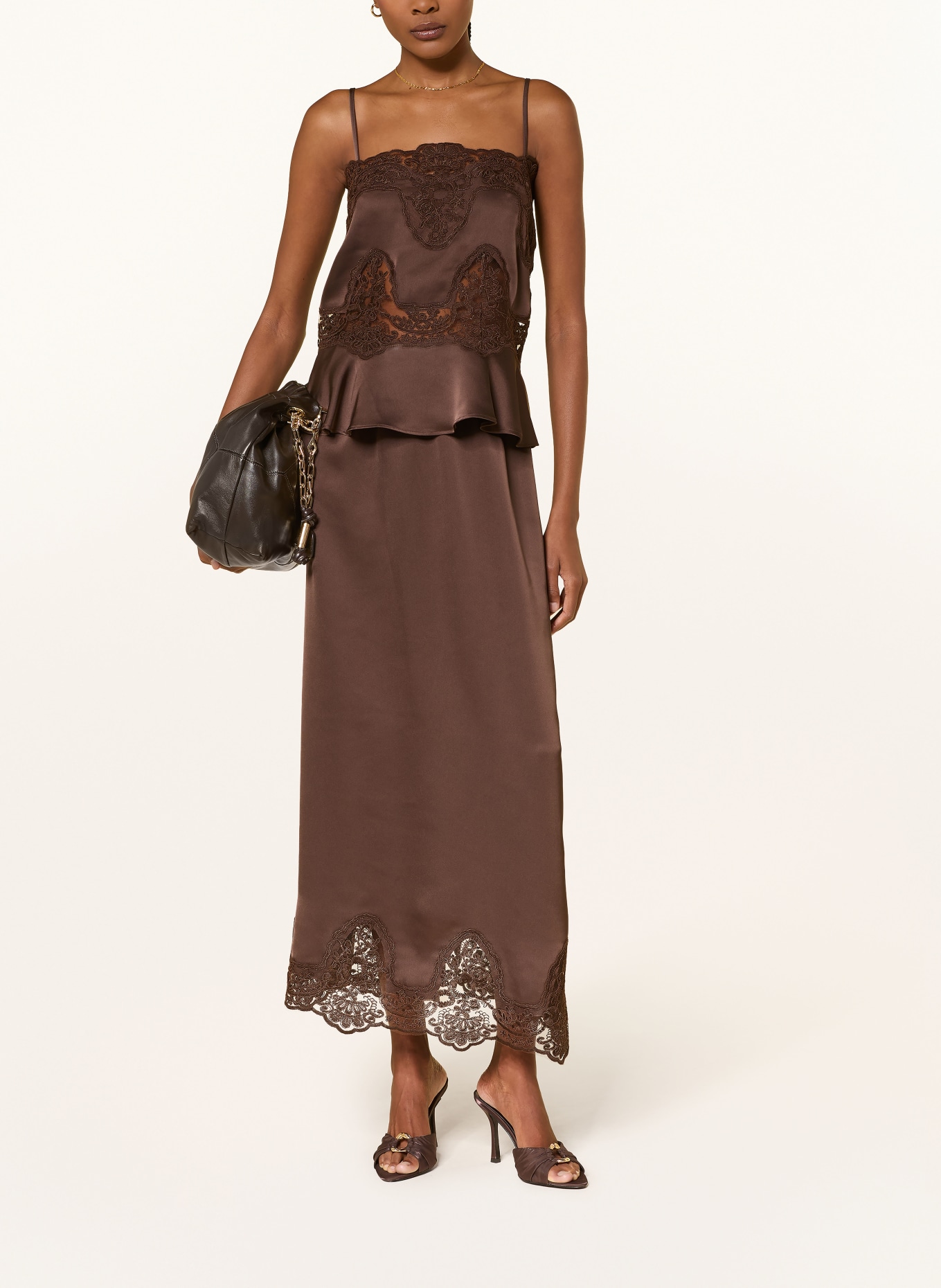 MRS & HUGS Blouse top with lace: BROWN