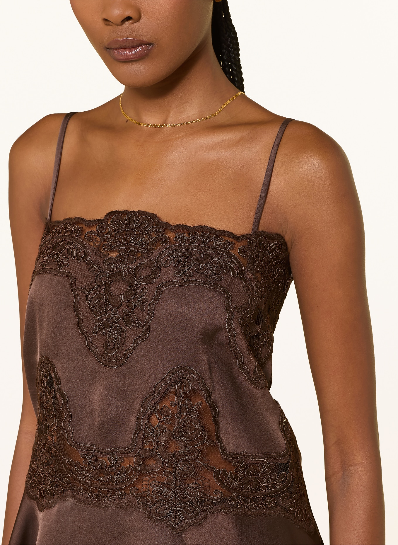 MRS & HUGS Blouse top with lace: BROWN
