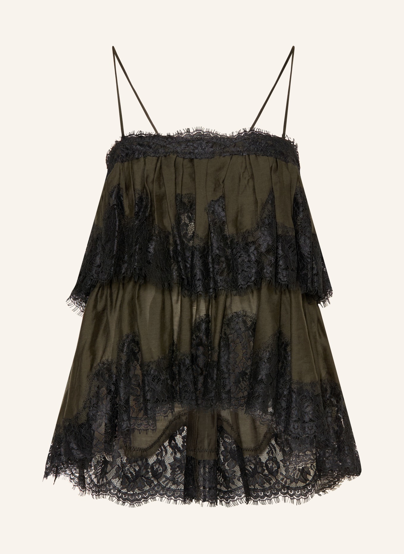 MRS & HUGS Blouse top with lace: KHAKI / BLACK