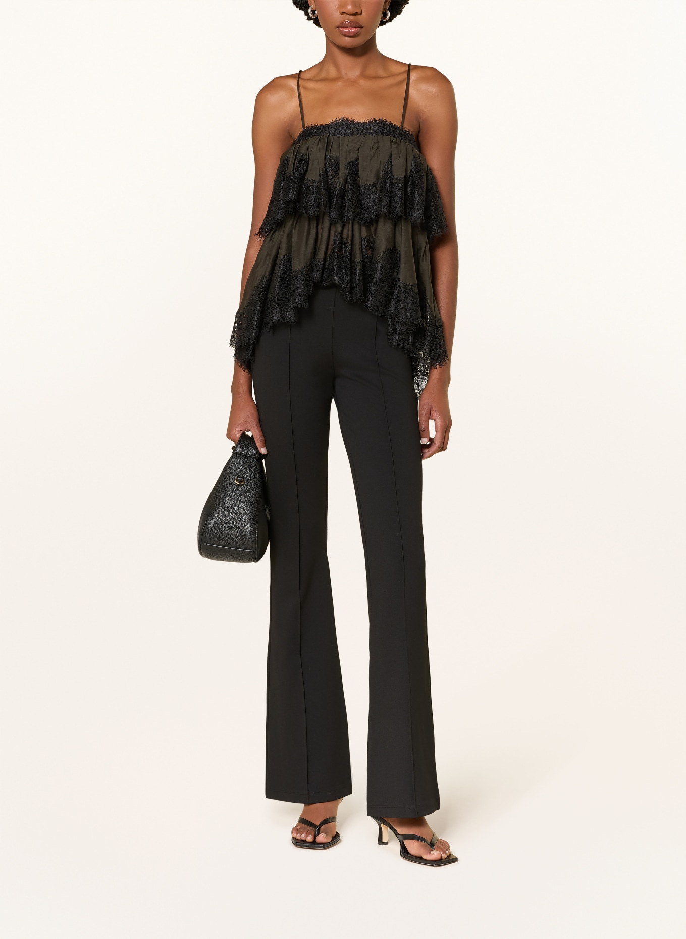 MRS & HUGS Blouse top with lace: KHAKI / BLACK