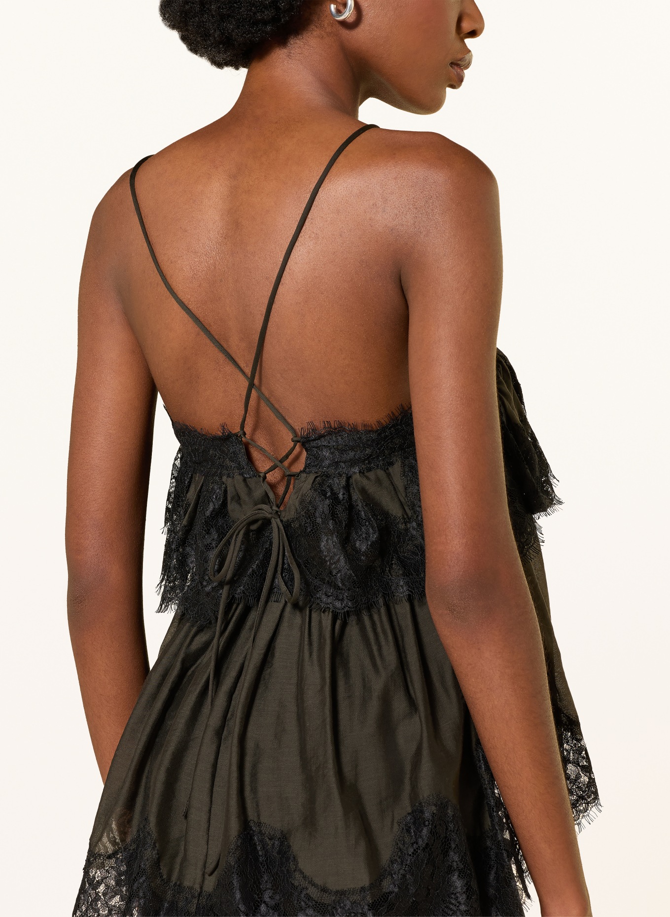 MRS & HUGS Blouse top with lace: KHAKI / BLACK